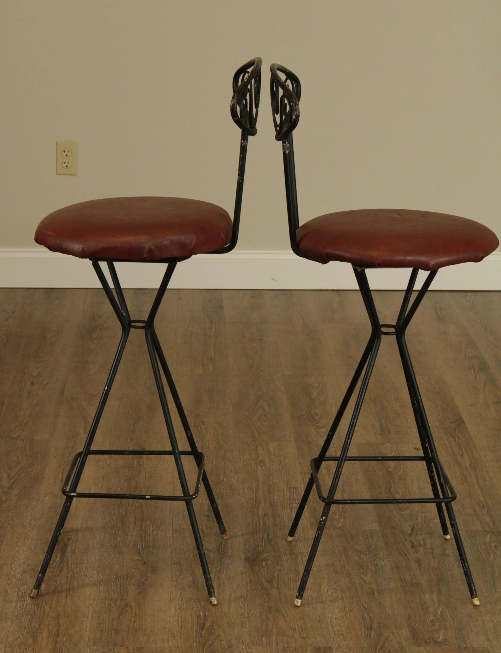 Mid-Century Modern Wrought Iron Barstools - a Pair - 4