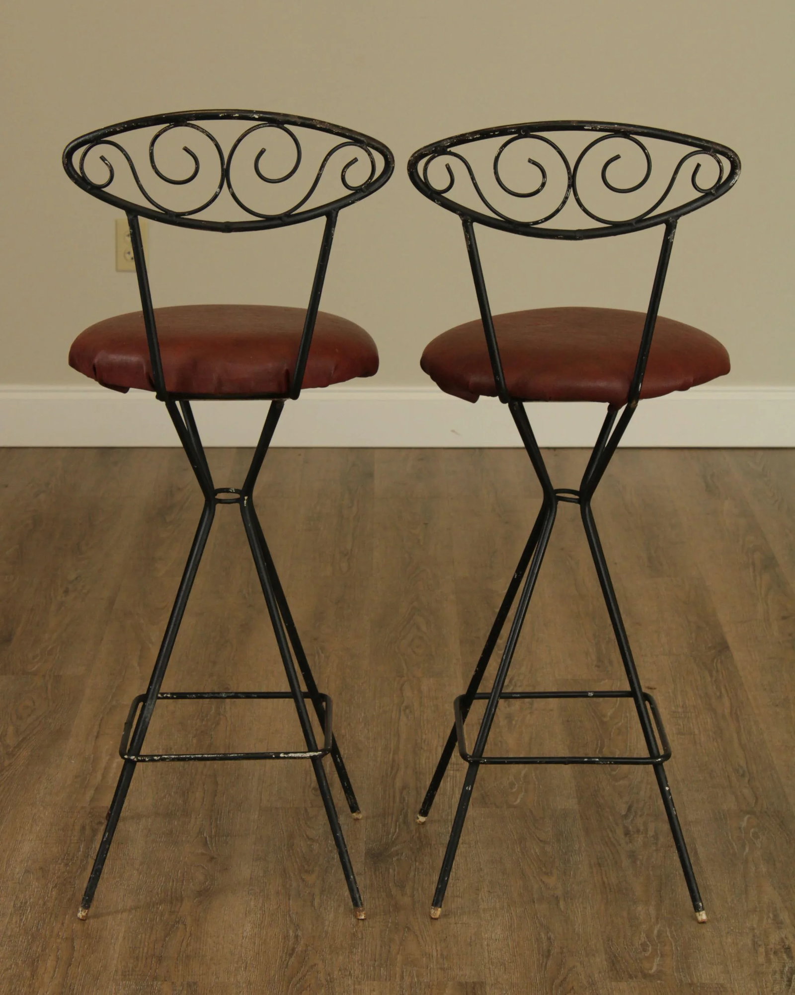 Mid-Century Modern Wrought Iron Barstools - a Pair - 5