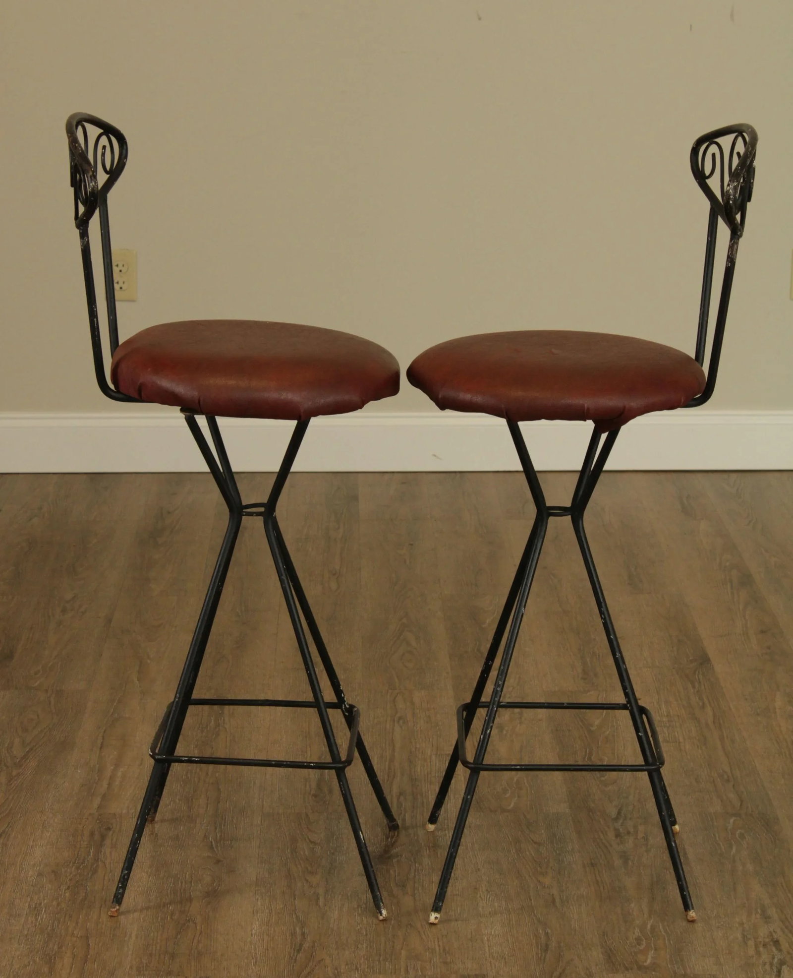 Mid-Century Modern Wrought Iron Barstools - a Pair - 6