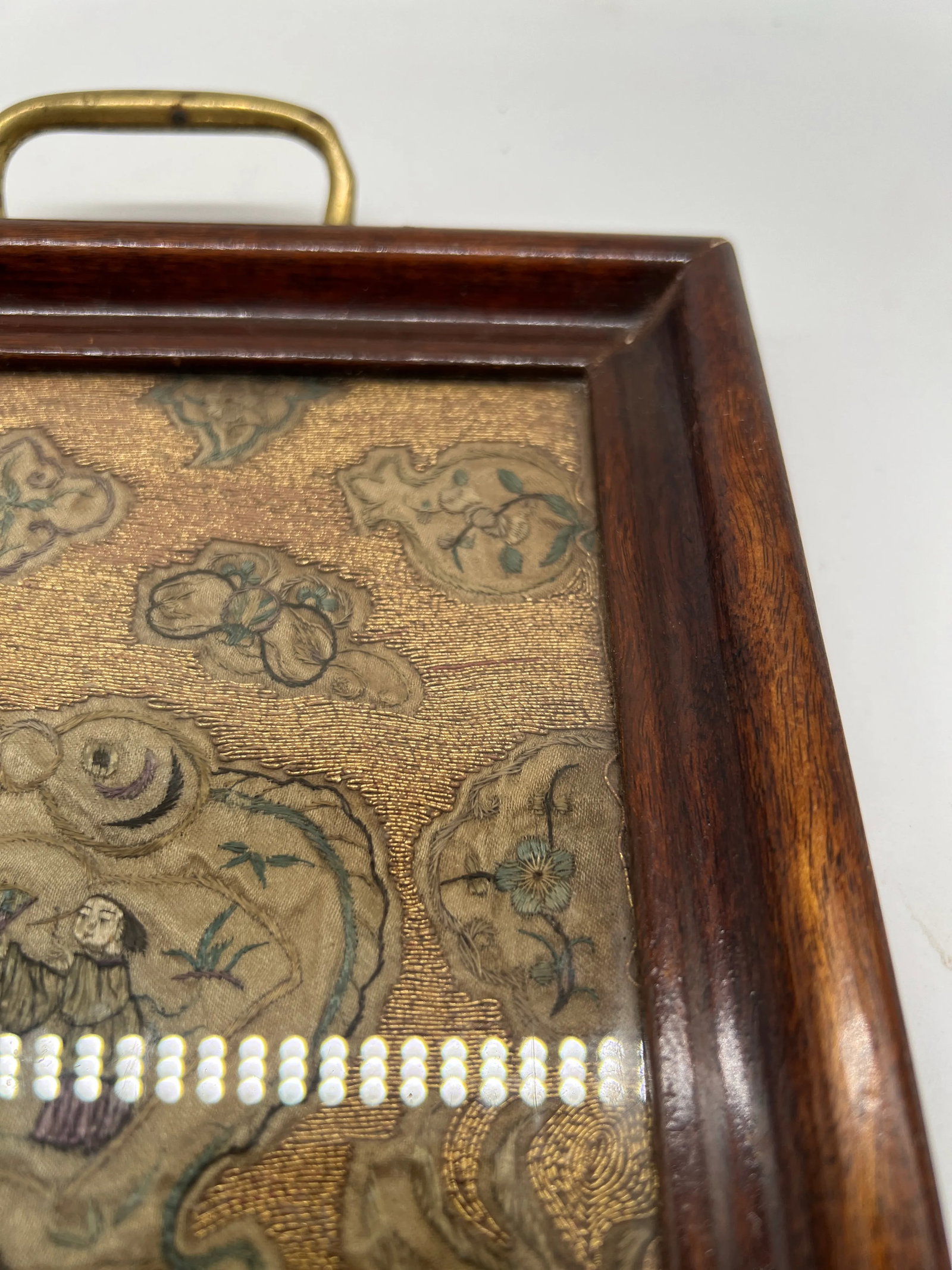 Beautiful & Fine Georgian Era Tray W/ Chinese Gold Thread Embroidery - 3
