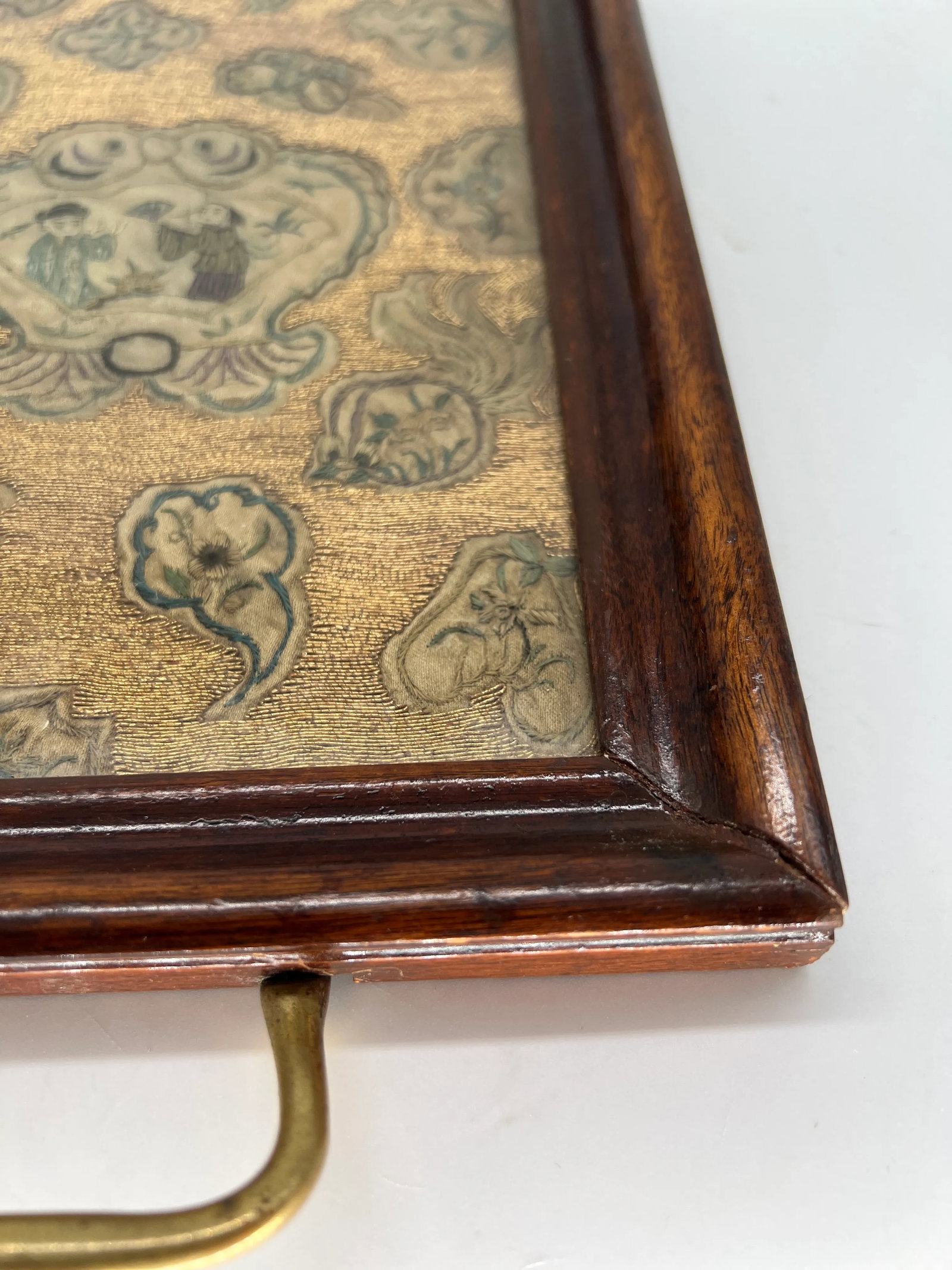 Beautiful & Fine Georgian Era Tray W/ Chinese Gold Thread Embroidery - 4
