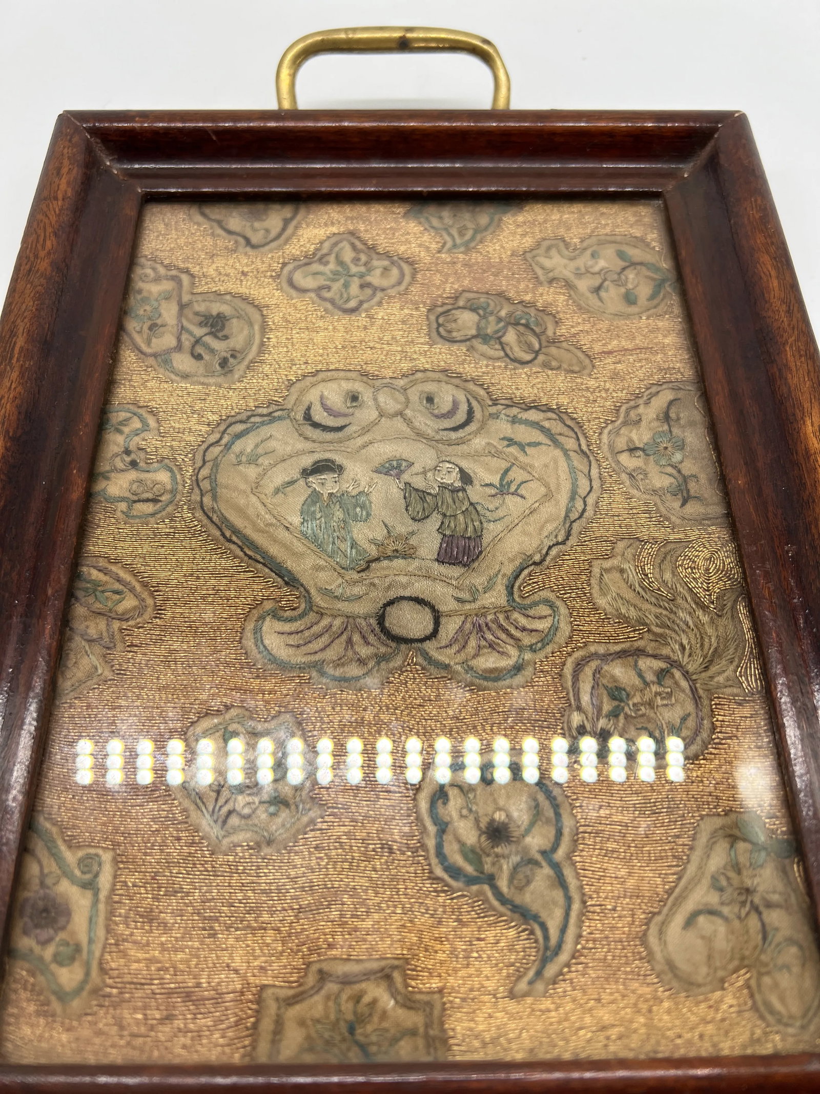 Beautiful & Fine Georgian Era Tray W/ Chinese Gold Thread Embroidery - 6