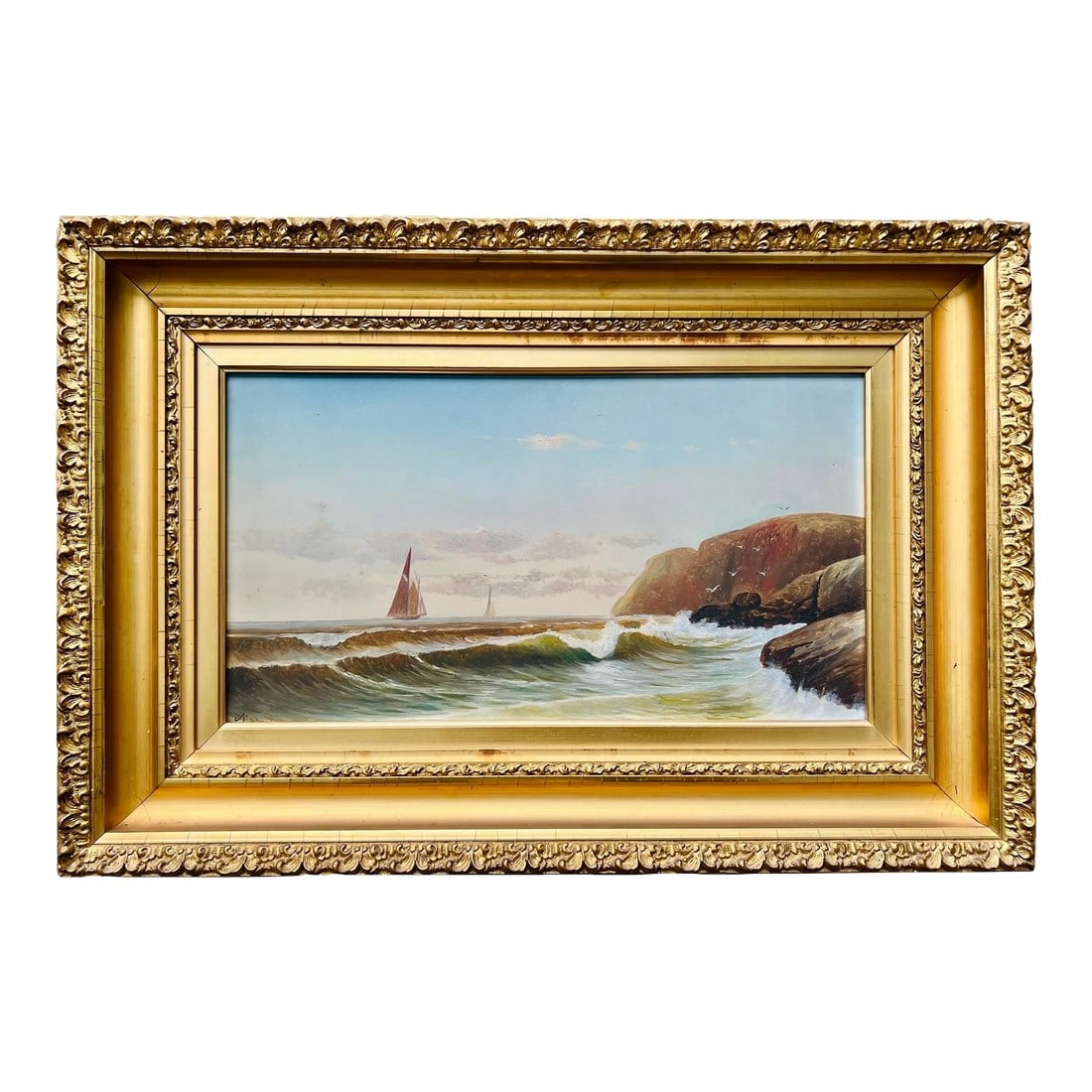 19th Century, American School Nautical Seascape Oil on Board - Signed (1 of 9)