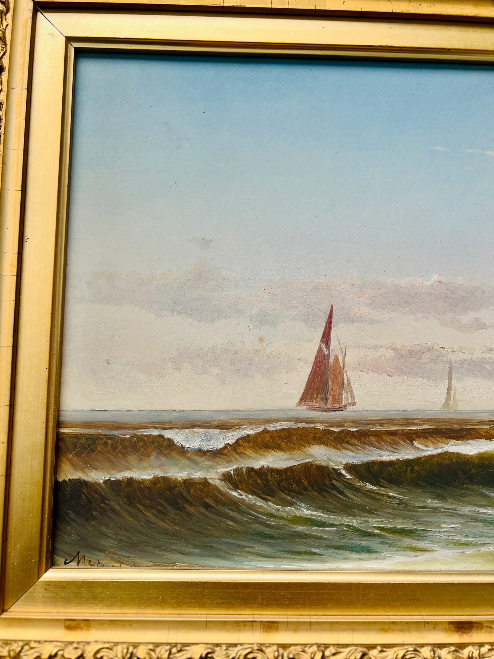 19th Century, American School Nautical Seascape Oil on Board - Signed - 6