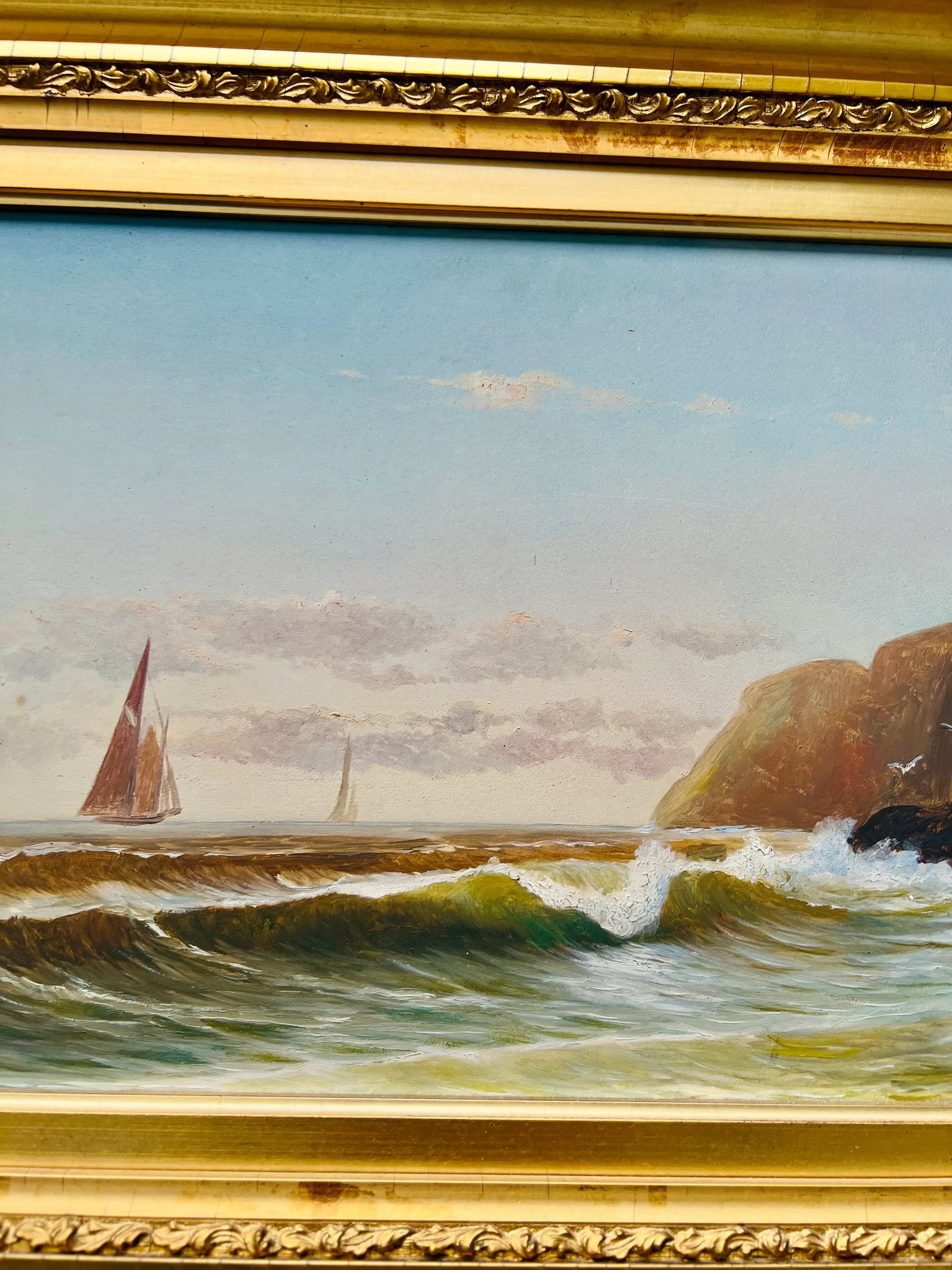 19th Century, American School Nautical Seascape Oil on Board - Signed - 8