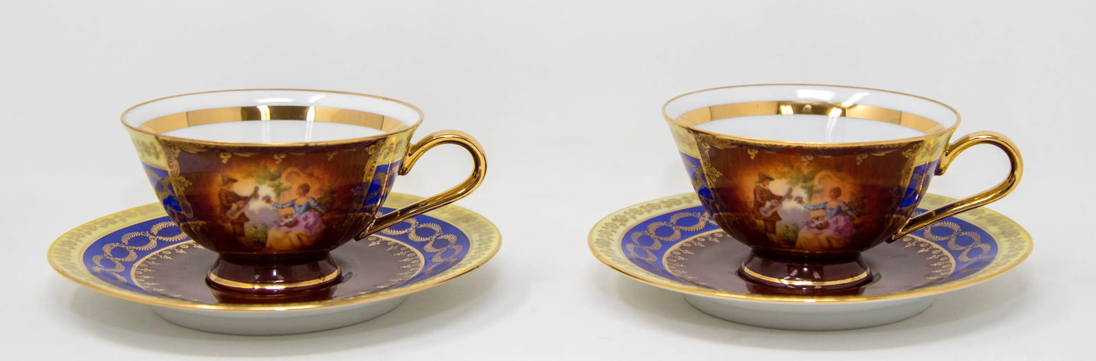 Fragonard Porcelain Hand Painted Matched Porcelain Cabinet Cup and Saucer Set - 3