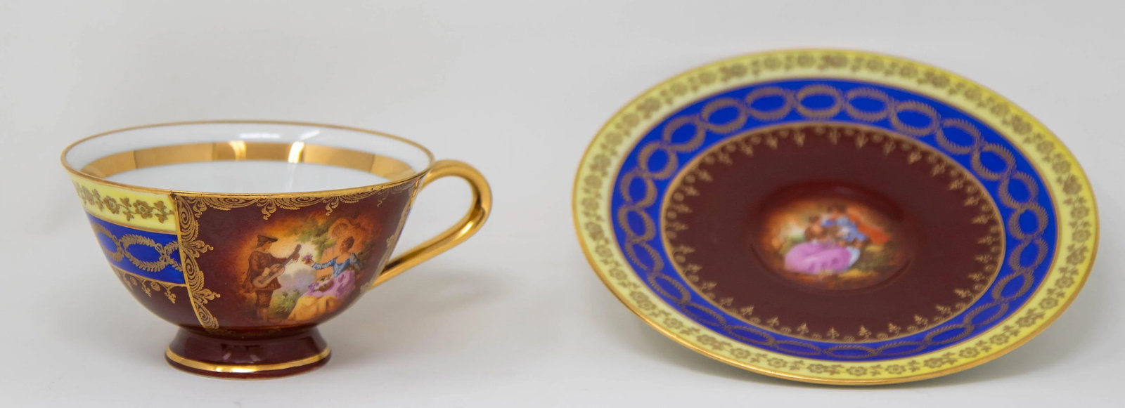 Fragonard Porcelain Hand Painted Matched Porcelain Cabinet Cup and Saucer Set - 4