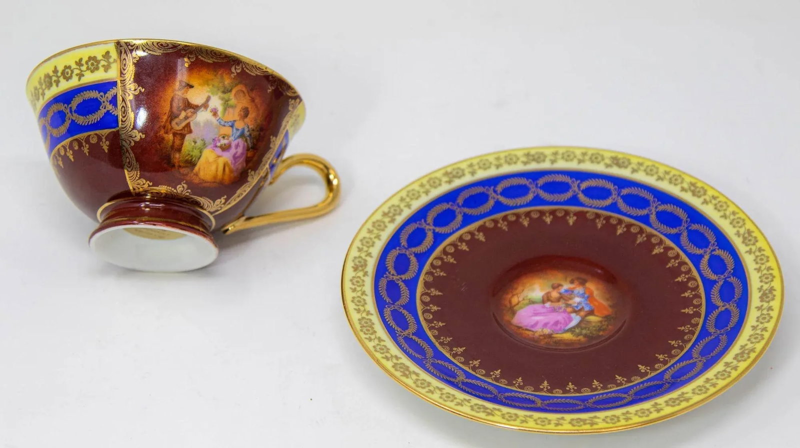 Fragonard Porcelain Hand Painted Matched Porcelain Cabinet Cup and Saucer Set - 6