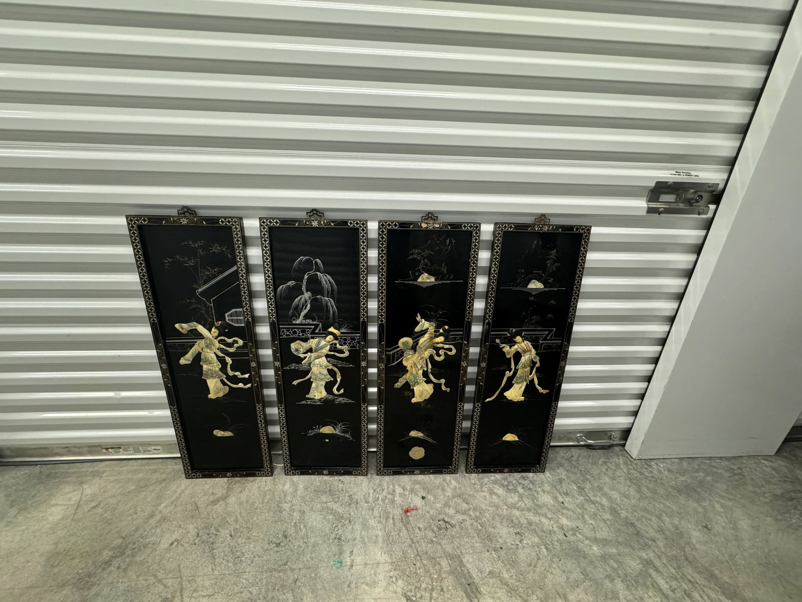 1950s Vintage Chinoiserie Geisha Asian Wall Panel Accents With Mother of Pearl Inlays - Set of 4, Fr - 6