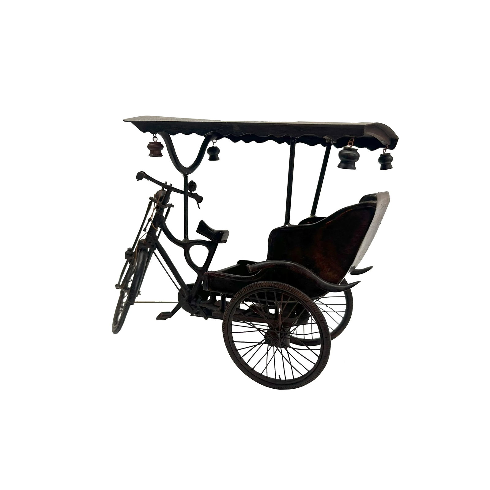Chinese Rosewood Handmade Miniature Cycle Rickshaw Display Decor Art - 3