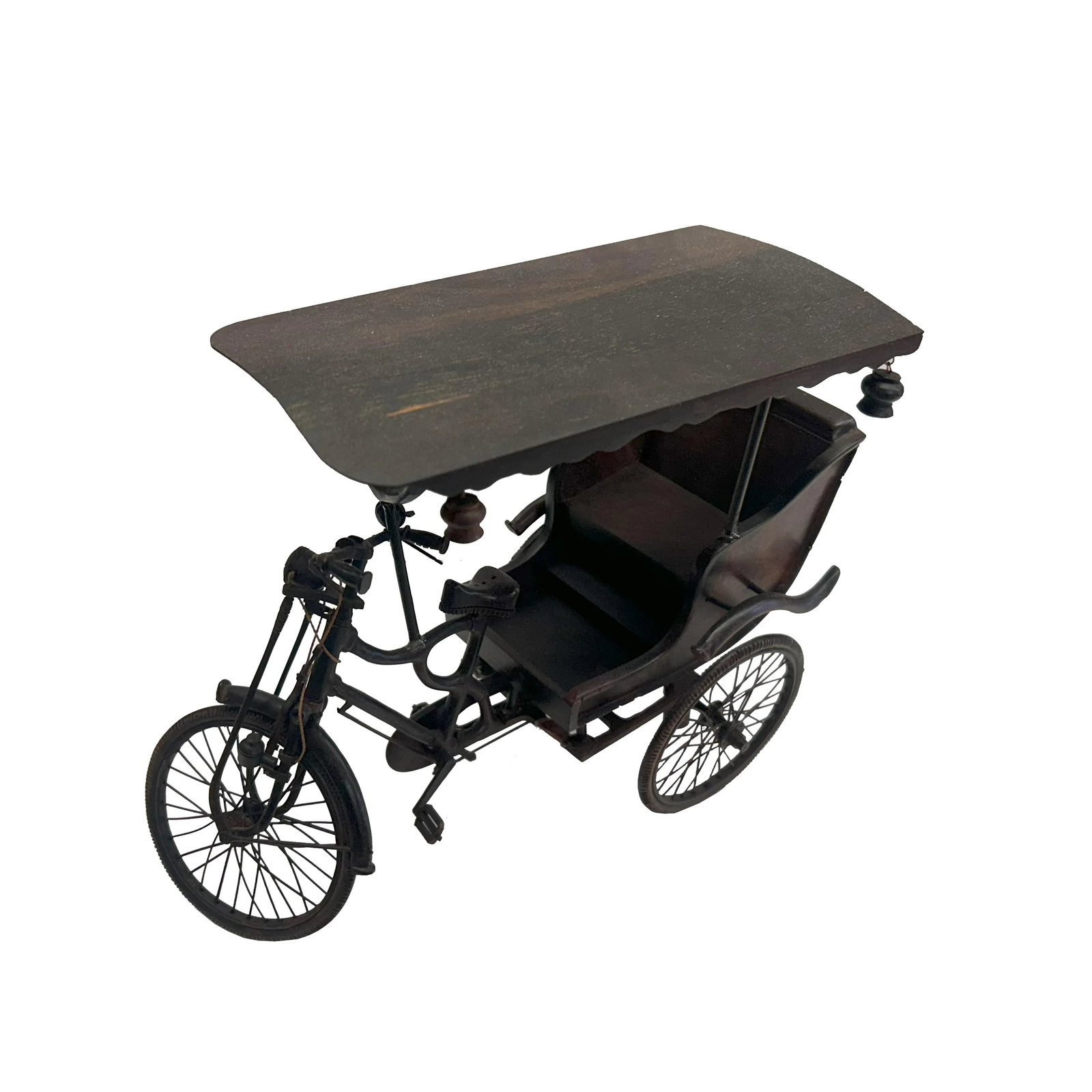 Chinese Rosewood Handmade Miniature Cycle Rickshaw Display Decor Art - 5
