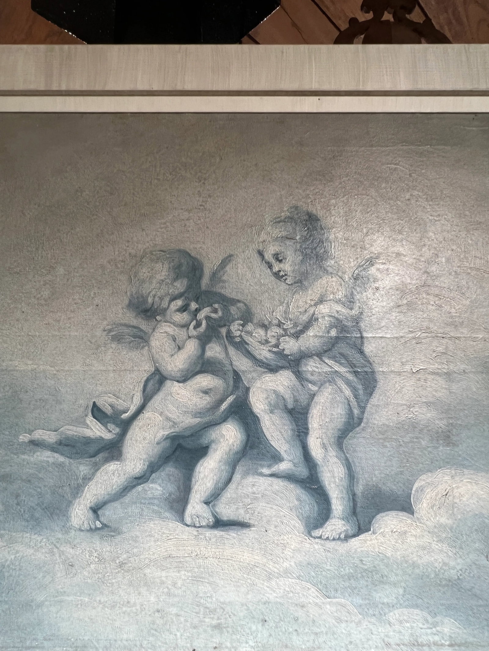 Pair, 19th Century French Putti at Play Blue & White Paintings Baroque Style - 3