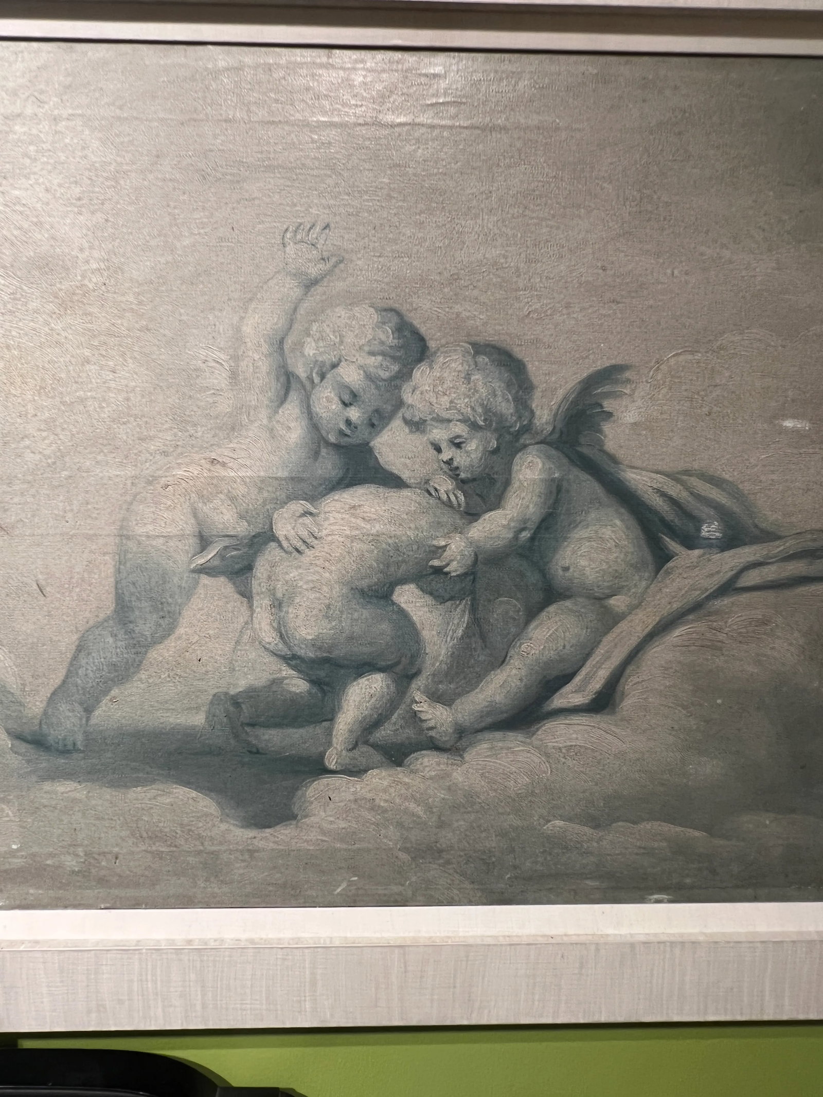Pair, 19th Century French Putti at Play Blue & White Paintings Baroque Style - 5