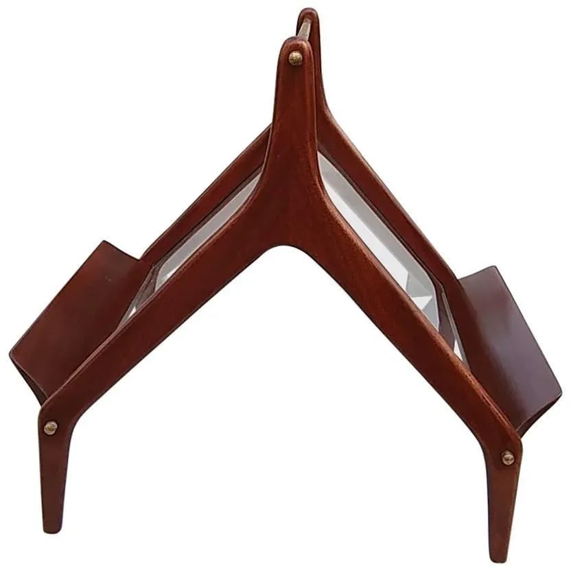 1960s Italian Mahogany and Glass Magazine Rack - 7