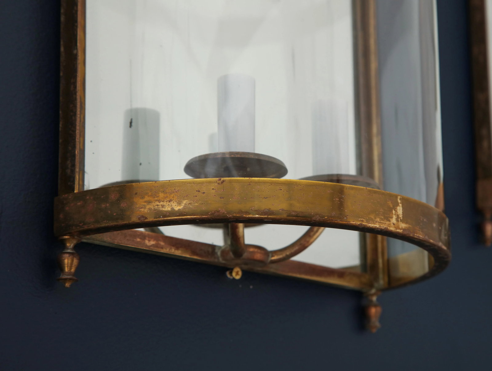 Brass Mirror and Glass Neoclassical Sconces, France, 1960s - a Pair - 8