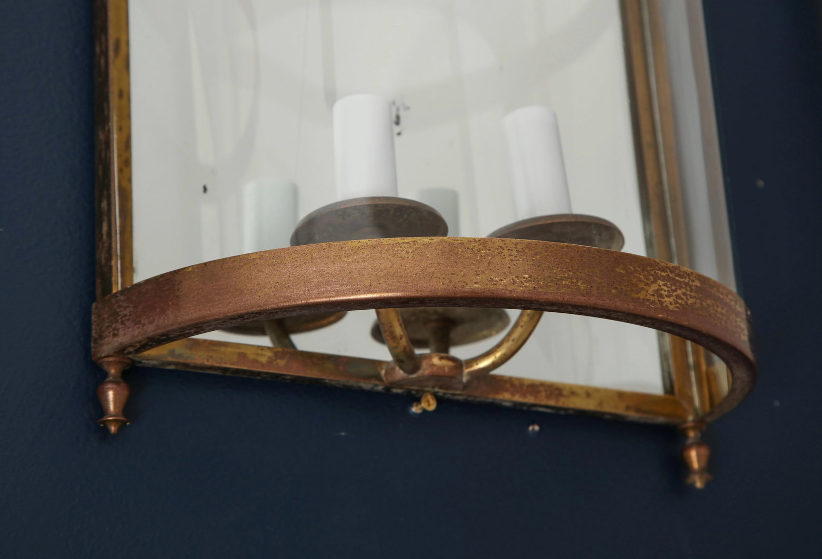 Brass Mirror and Glass Neoclassical Sconces, France, 1960s - a Pair - 9