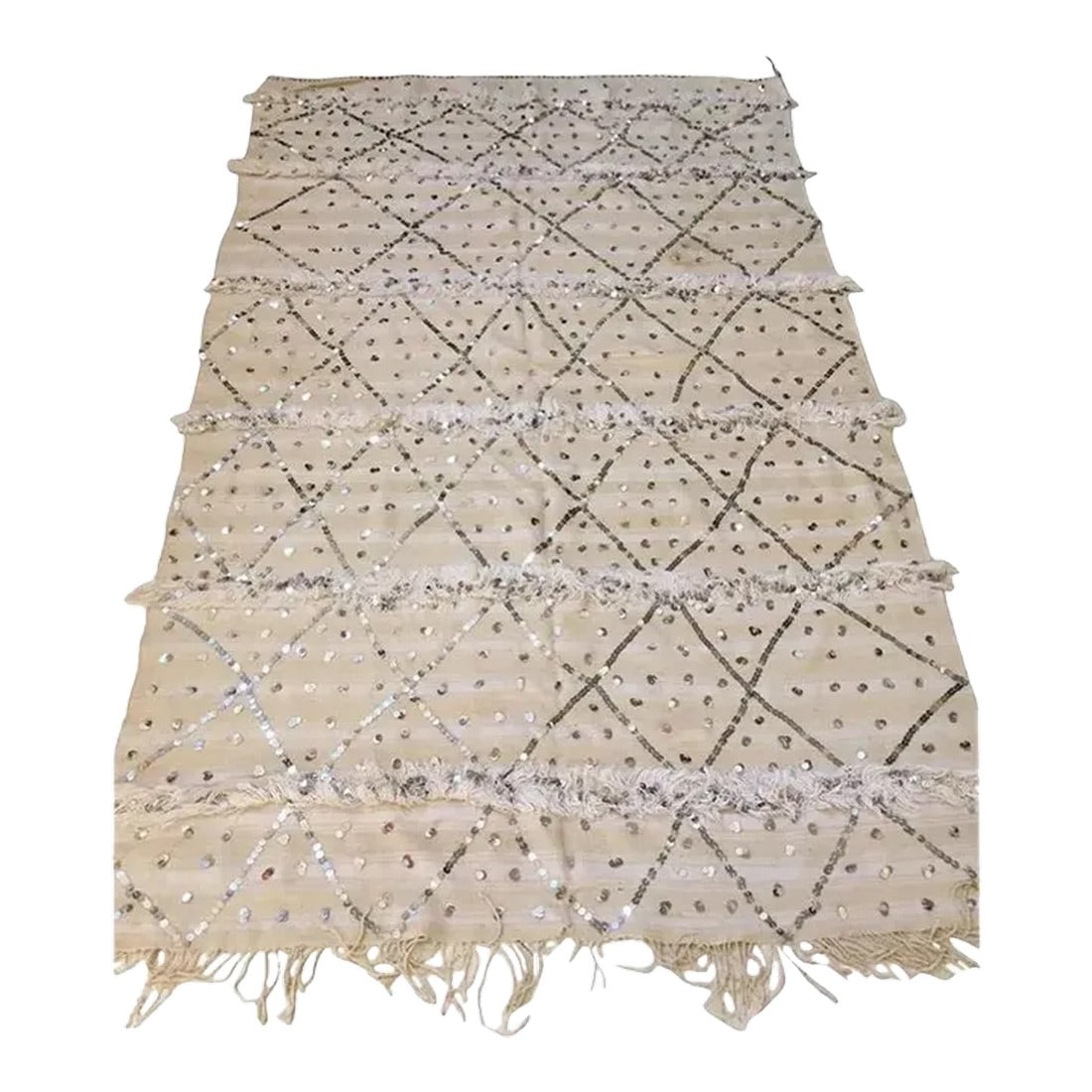 Large Vintage Original Tribal Moroccan Wedding Berber Blanket: Large vintage original tribal Moroccan wedding Berber women shawl, blanket. The Zaiane tribal shawls incorporate quantities of sequins in their design to achieve an impressive decorative effect on