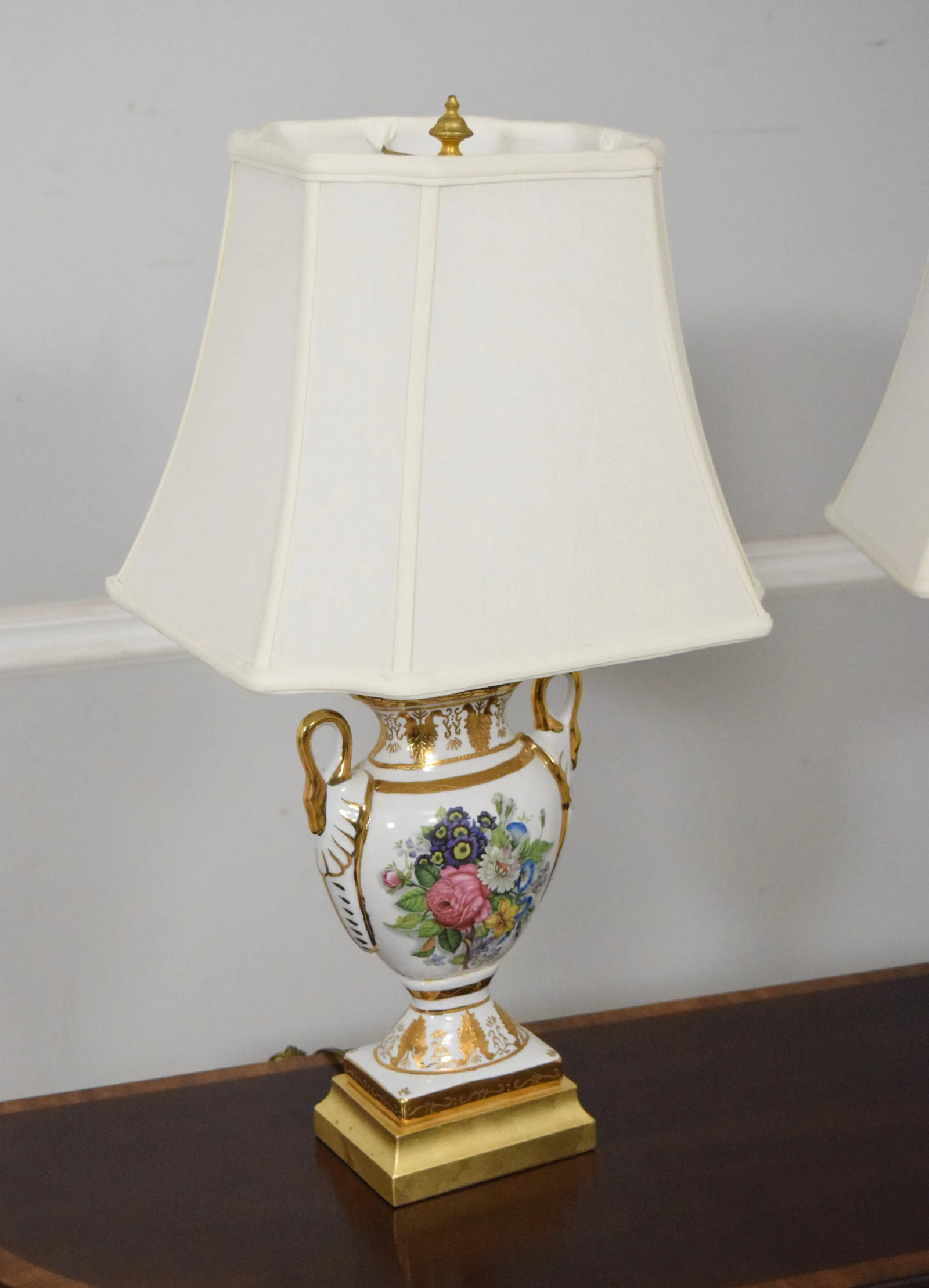 Pair Frederick Cooper Floral Regency Urn Table Lamps - 2