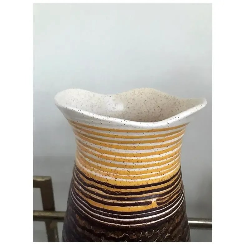 1970s Mid Century Modern Brown and Yellow Haeger Pottery Vase - 3