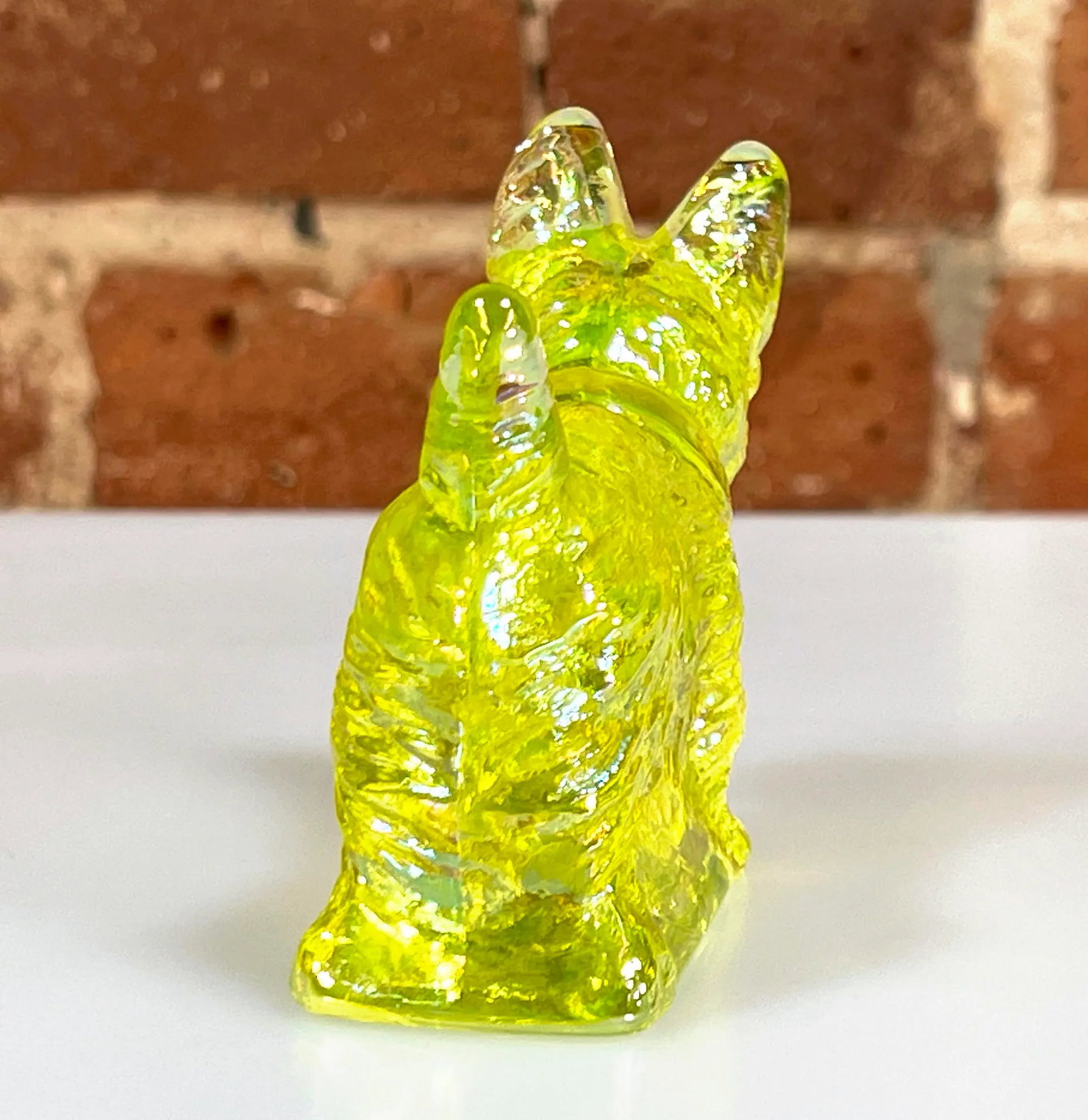 Rare 1930's Yellow Vaseline / Uranium Glass Scottie Dog Paperweight - 4