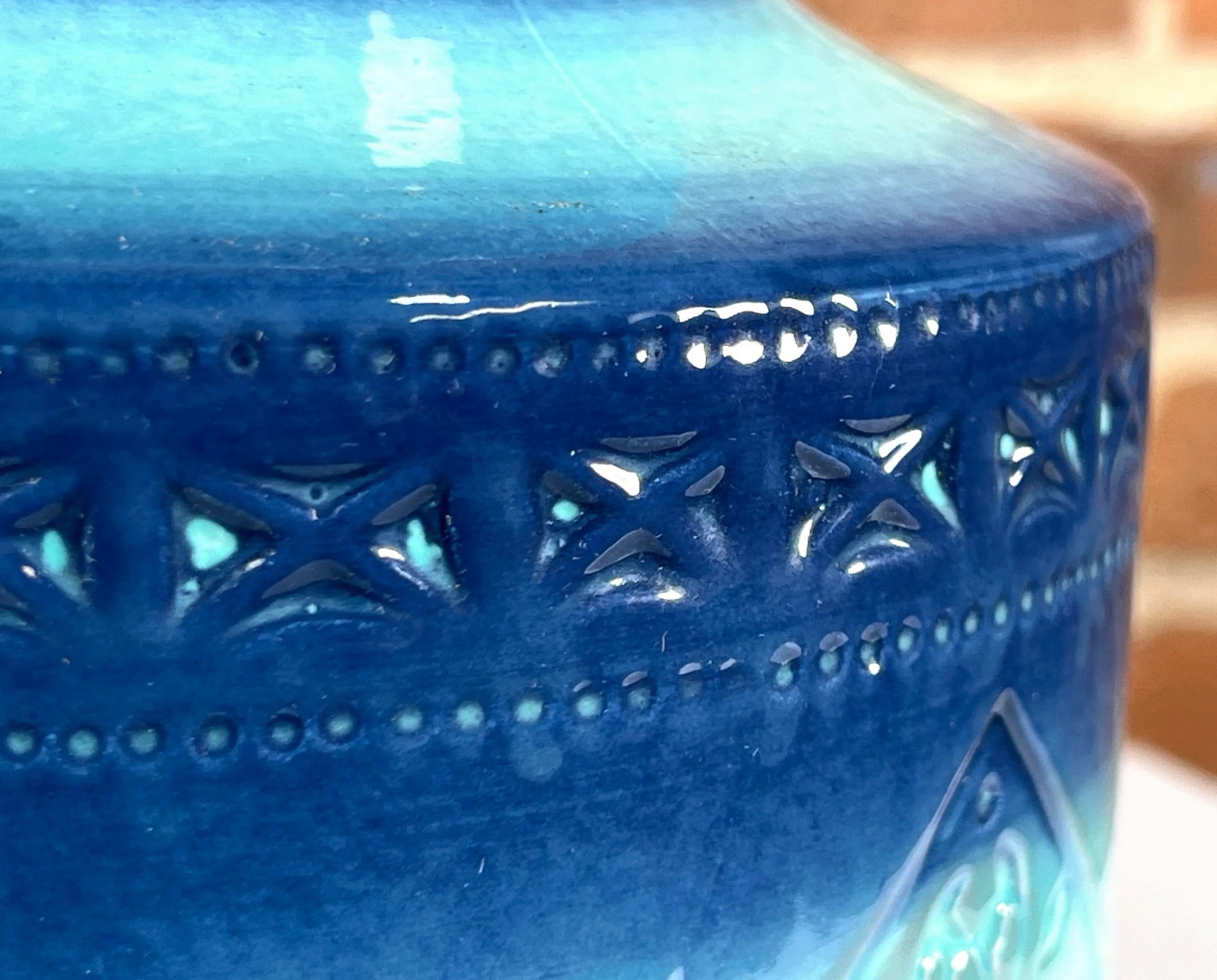 Vintage Italian Modern Bitossi Art Pottery Blue & Turquoise Large Vase - 3