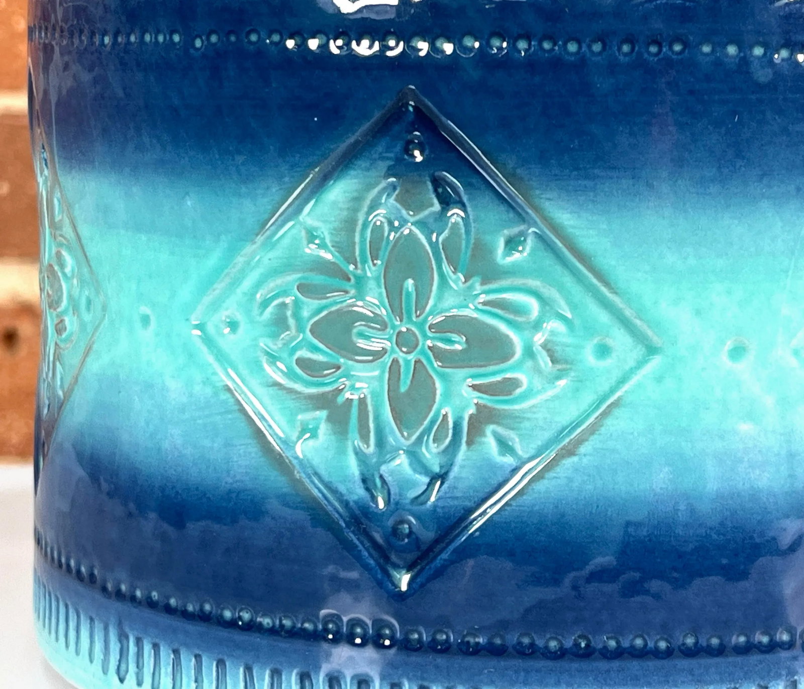 Vintage Italian Modern Bitossi Art Pottery Blue & Turquoise Large Vase - 5