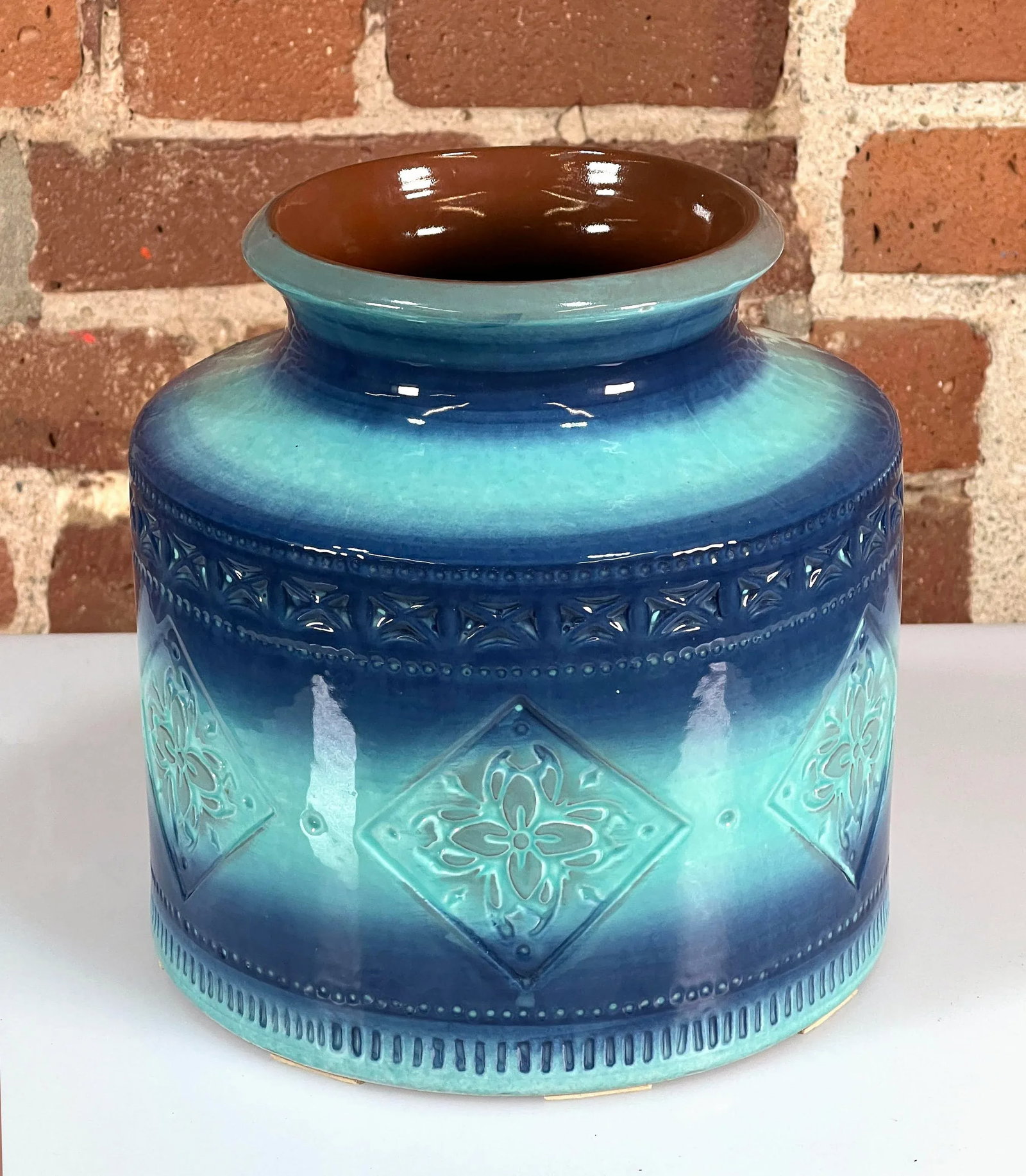 Vintage Italian Modern Bitossi Art Pottery Blue & Turquoise Large Vase - 6