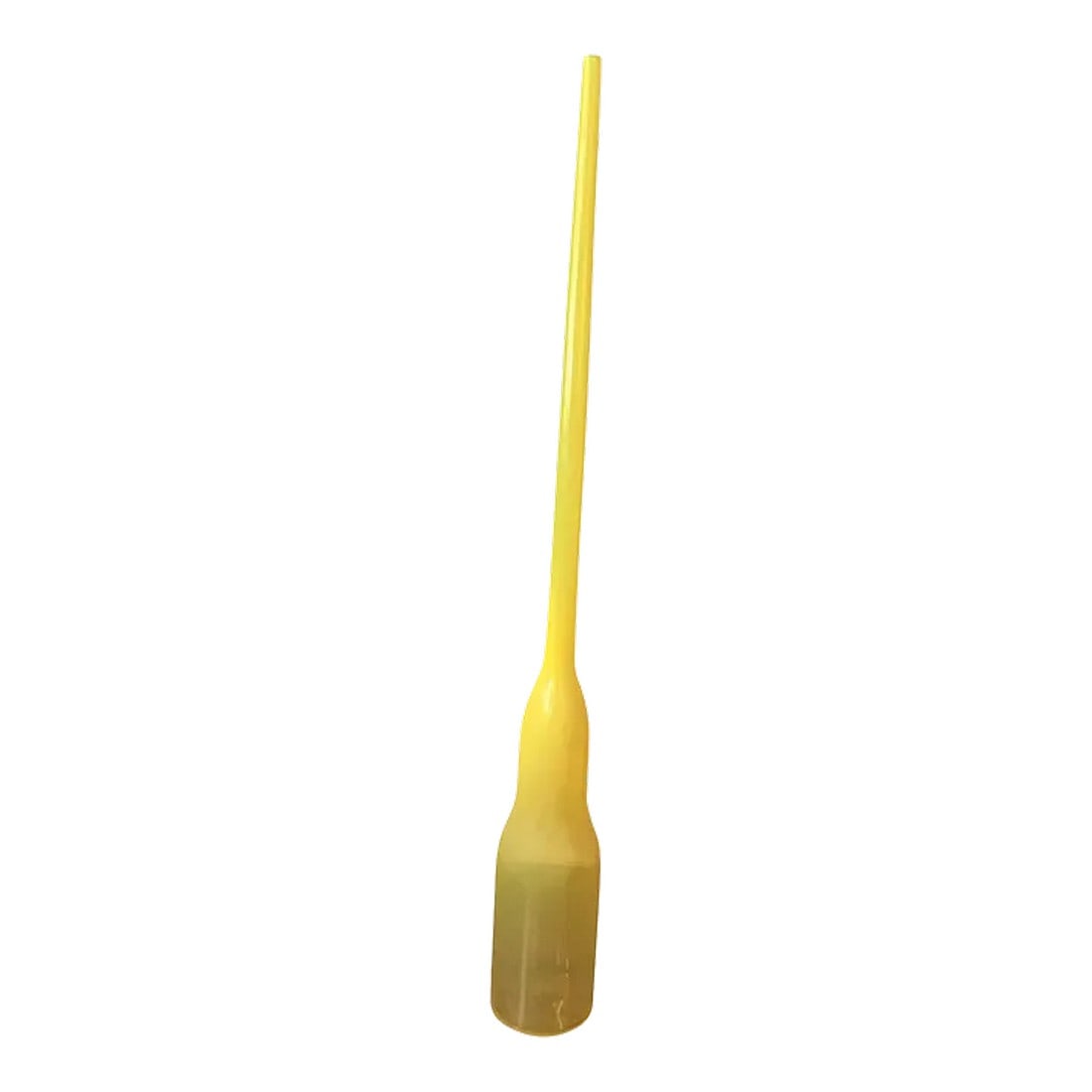 Late 20th Century Yellow Modernist Art Glass Floor Vase: This tall, sculptural 1980s blown glass vase features a bold yellow hue and sleek, modernist design. Standing at 57 inches, it is a striking piece perfect for any space, from homes to studios. The