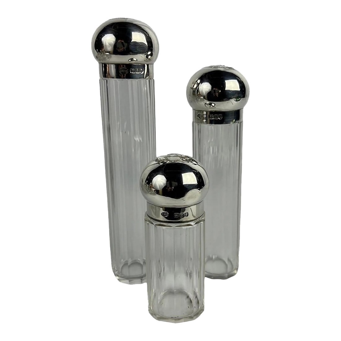 3 Pc, Henry Greaves "Clamamus Abba Pater" Sterling Silver & Crystal Dresser Jars (1 of 8)