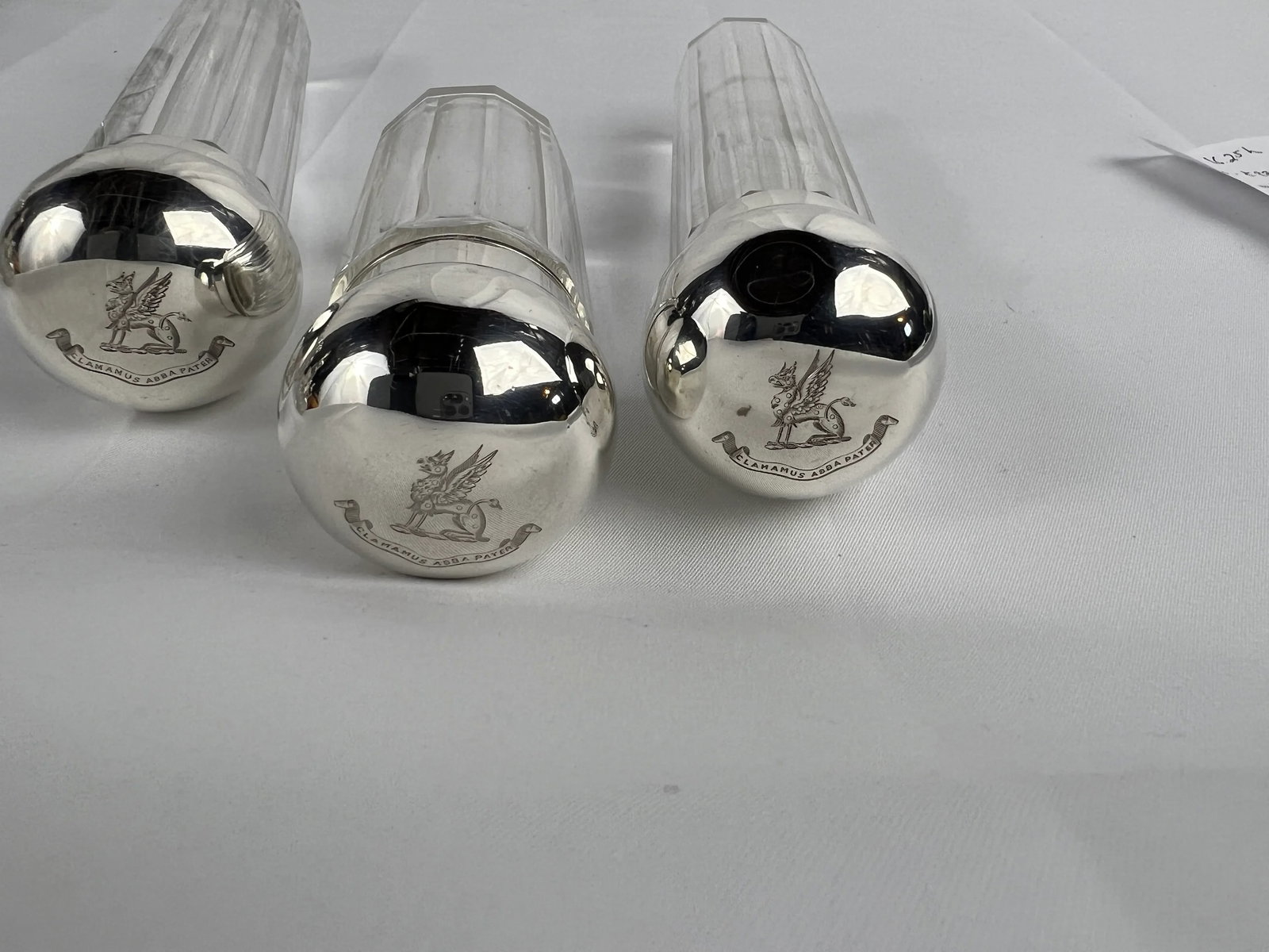 3 Pc, Henry Greaves "Clamamus Abba Pater" Sterling Silver & Crystal Dresser Jars - 7