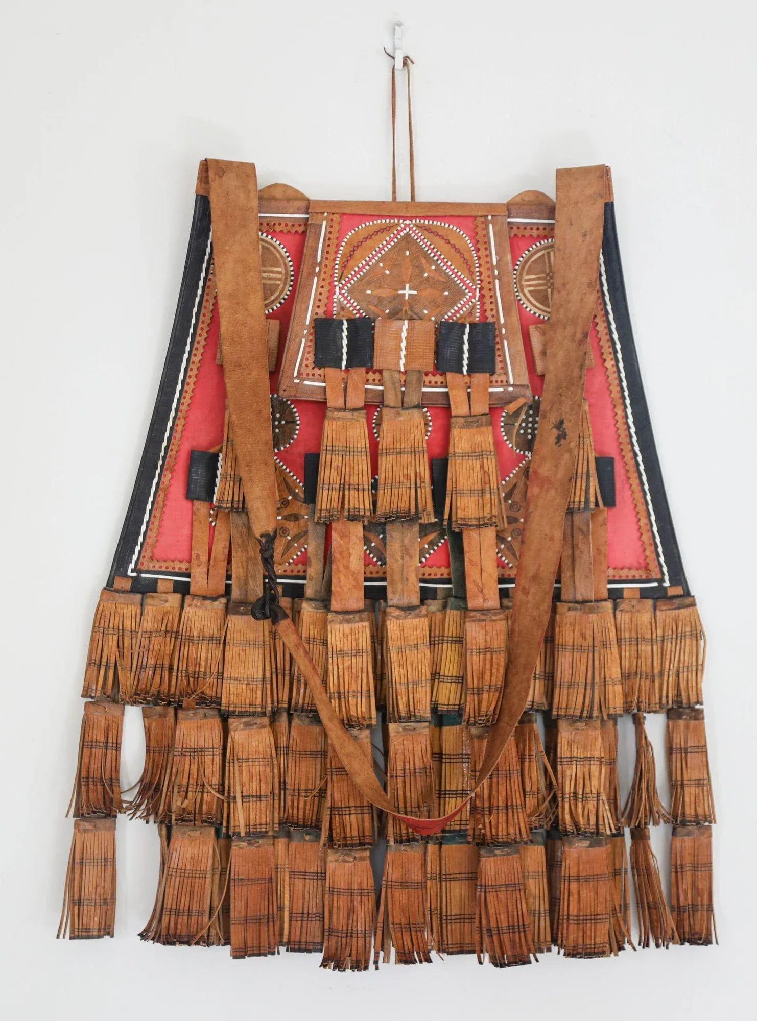 Antique African Tuareg Red Black and Brown Leather Bag - 3