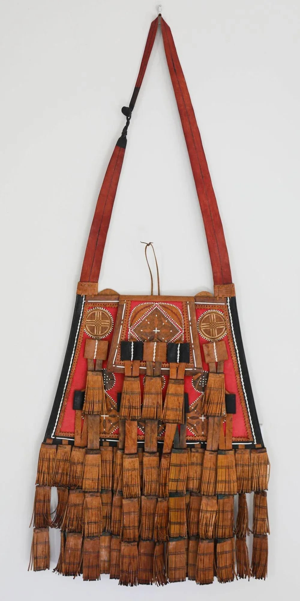 Antique African Tuareg Red Black and Brown Leather Bag - 7