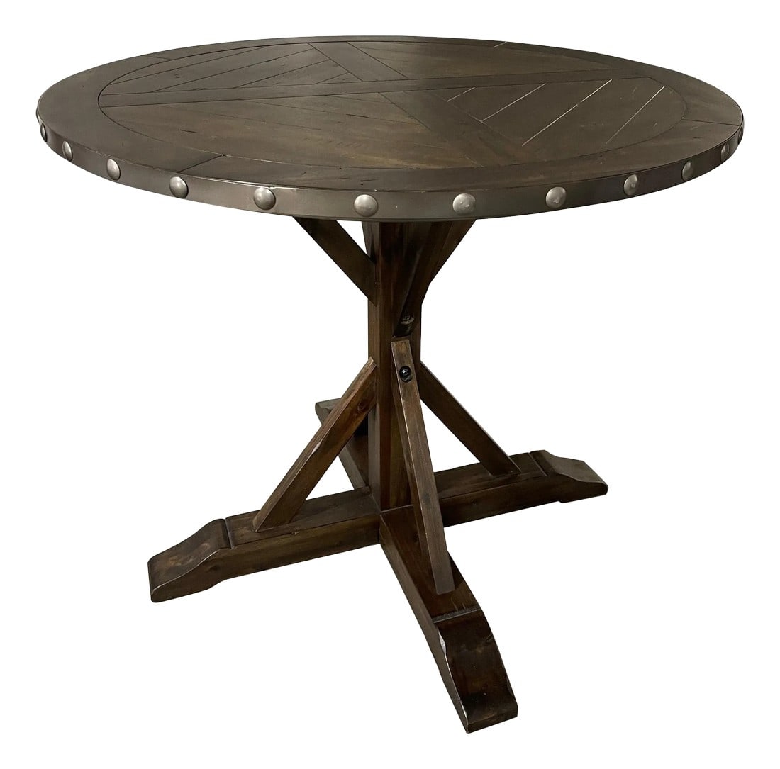 Tall Wood Round Drinks or Bar Table, 21st century: Tall Wood Round Drinks or Bar Table, 21st century Condition: Alterations: Unknown Imperfections: Some Imperfections Condition Notes: Good Wear consistent with age and use. Dimensions: Height: 36 in.