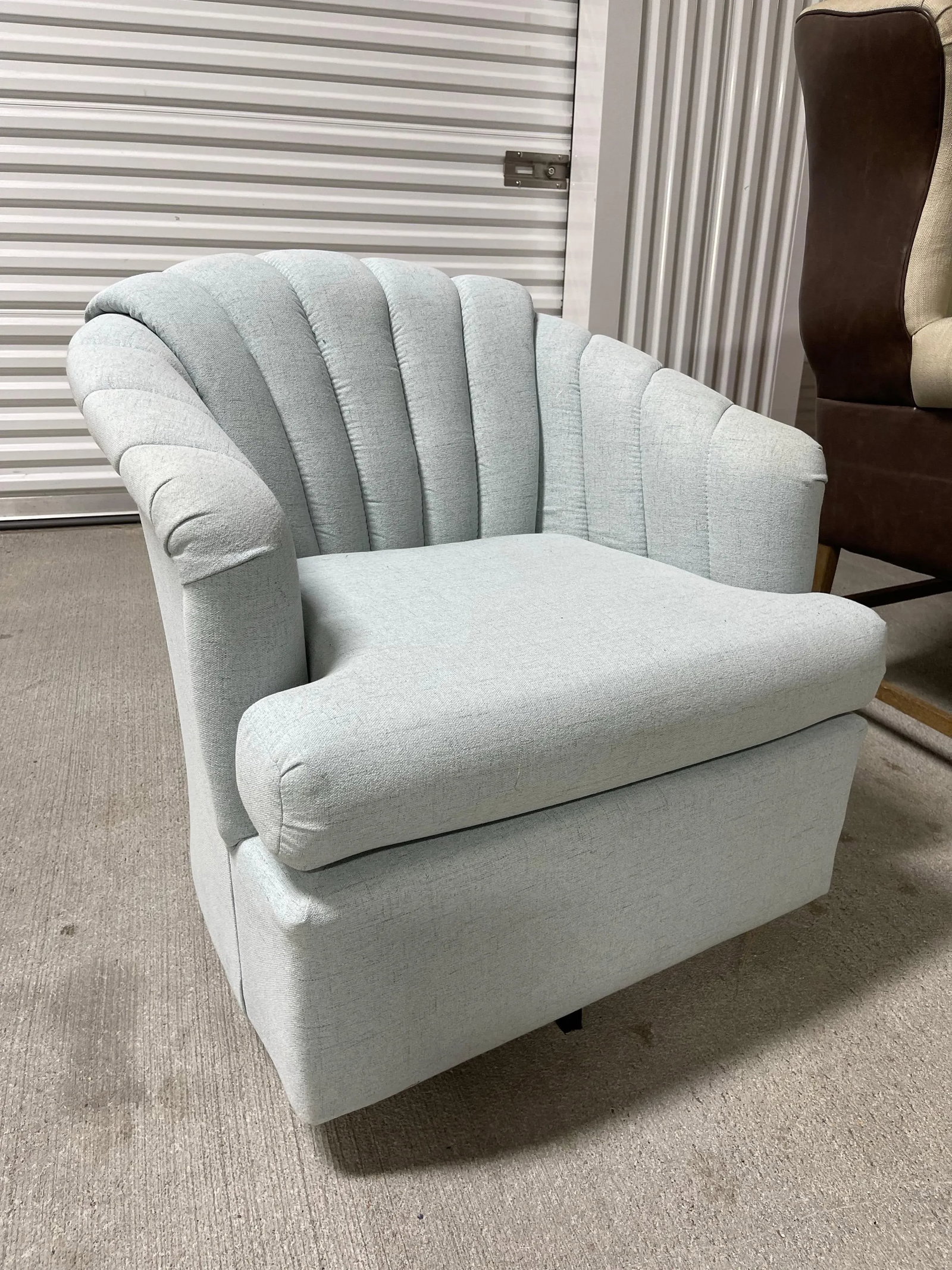 Pair of Light Blue Shade Swivel Club Chairs with a Fan Back Design, 21st Century - 2