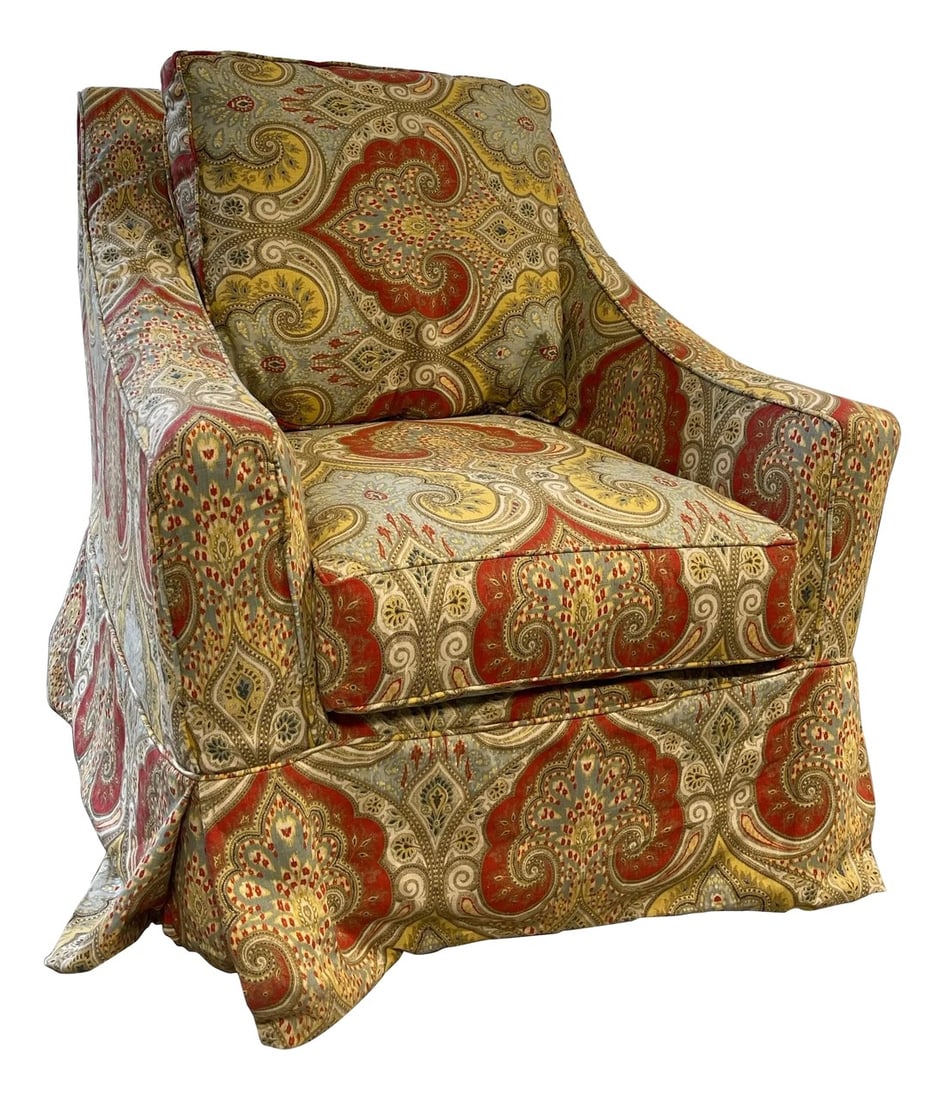Swivel Glider Chair Slipcovered in Paisley Design Fabric, 21st Century: Swivel Glider Chair Slipcovered in Paisley Design Fabric, 21st Century Condition: Alterations: Unknown Imperfections: Some Imperfections Condition Notes: Good Wear consistent with age and use.