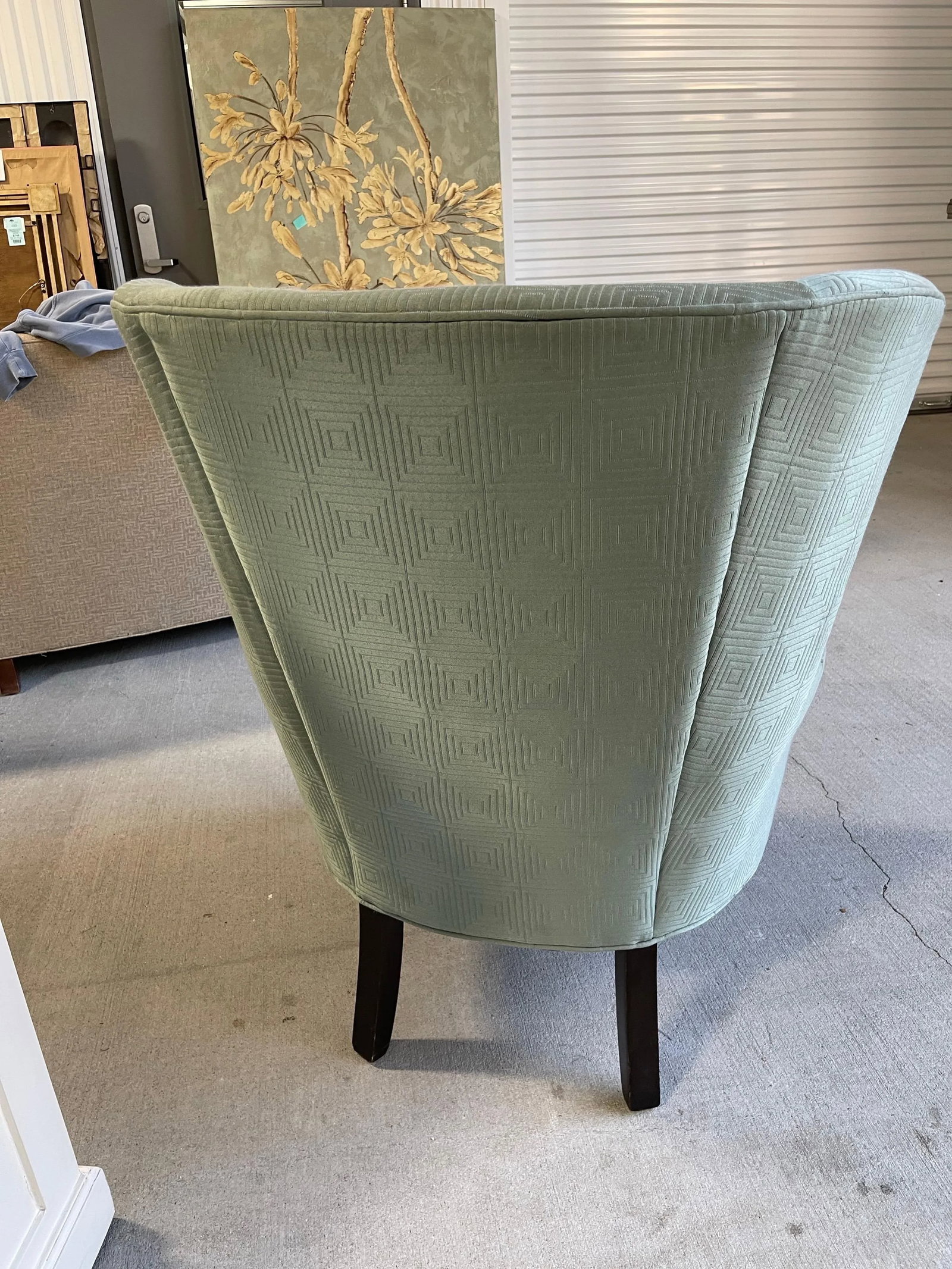 Wing Back Style Chair in an Aqua Color Fabric, 21st Century - 3
