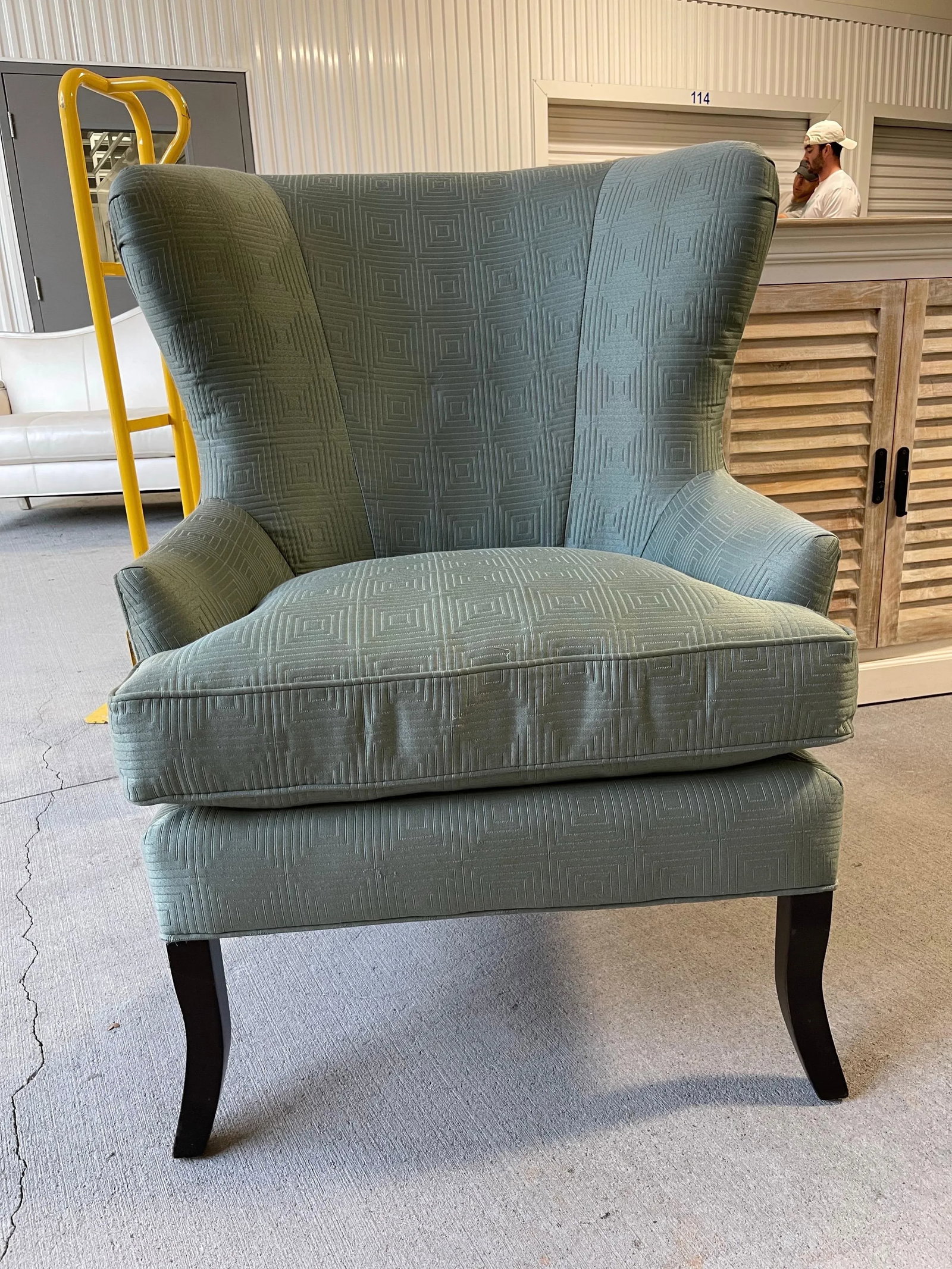 Wing Back Style Chair in an Aqua Color Fabric, 21st Century - 5