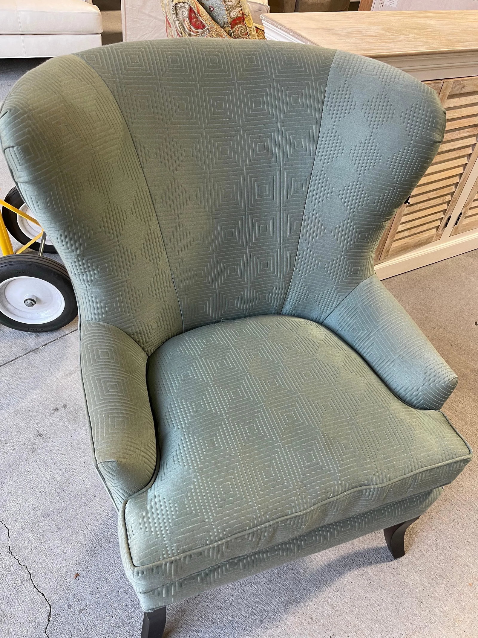 Wing Back Style Chair in an Aqua Color Fabric, 21st Century - 6