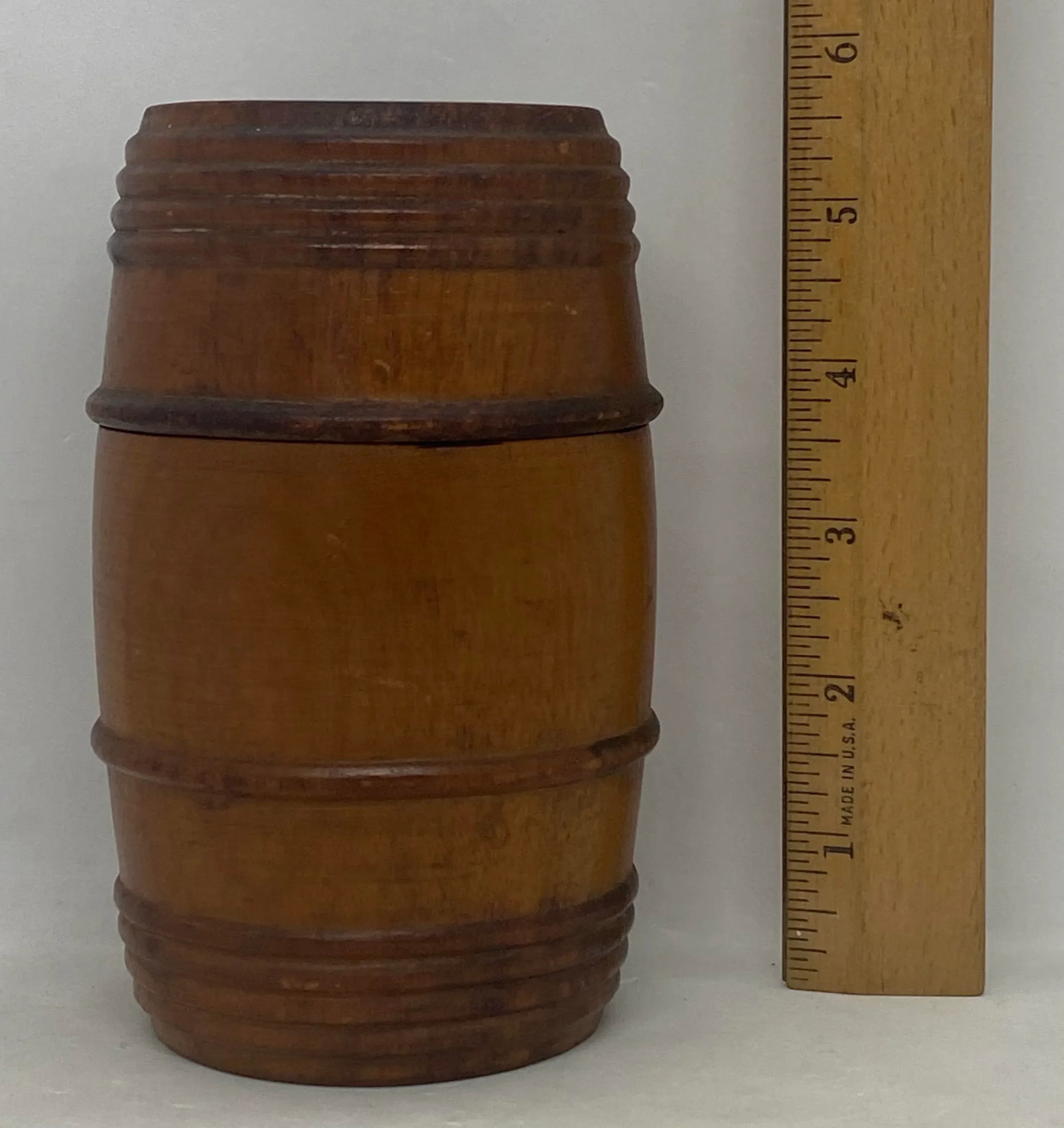 Antique Treen 19th Century English Victorian Cherry Wood Barrel String Holder - 10