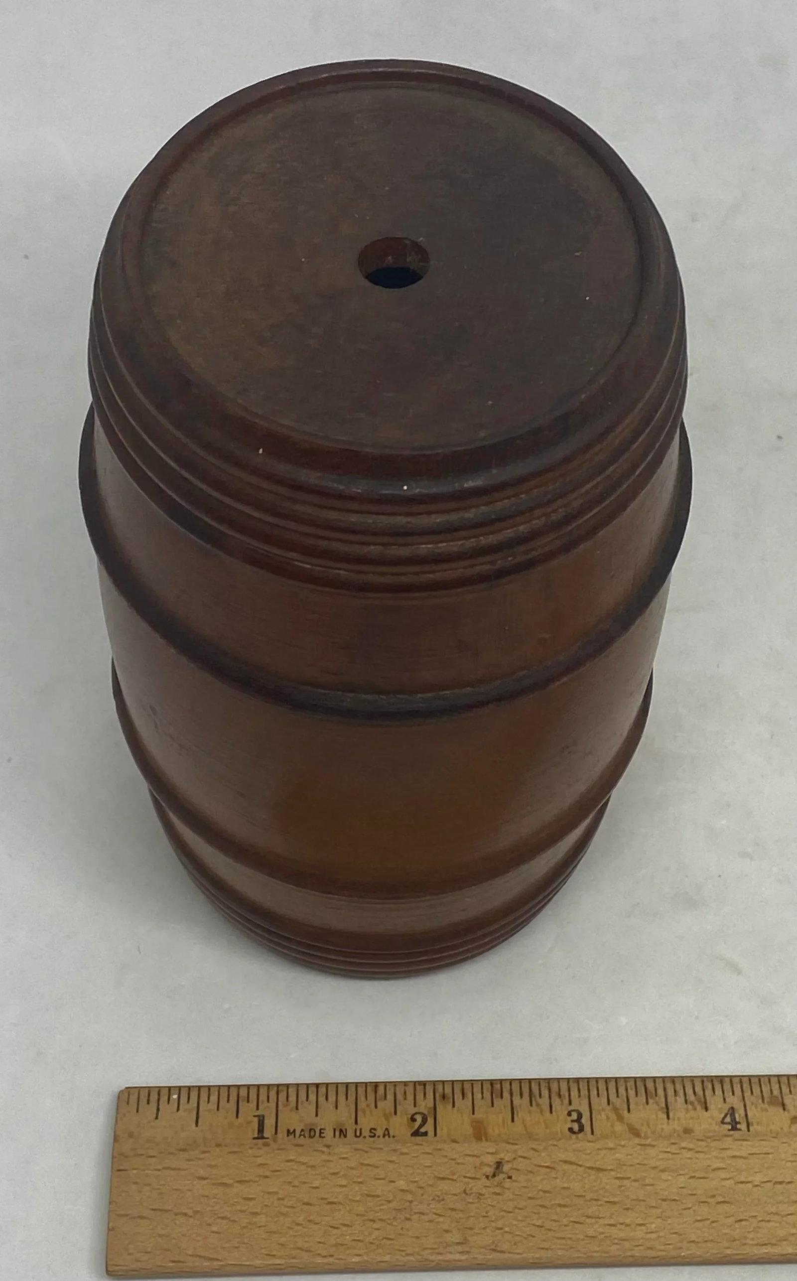 Antique Treen 19th Century English Victorian Cherry Wood Barrel String Holder - 11