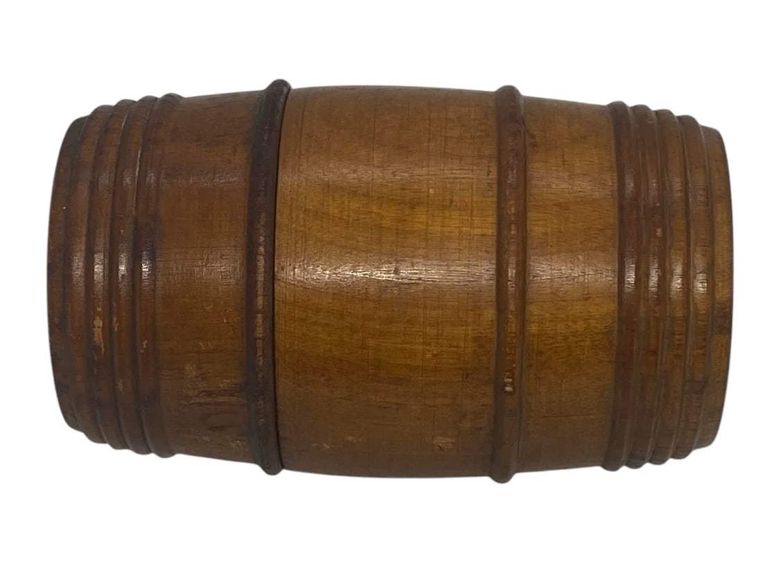 Antique Treen 19th Century English Victorian Cherry Wood Barrel String Holder - 4