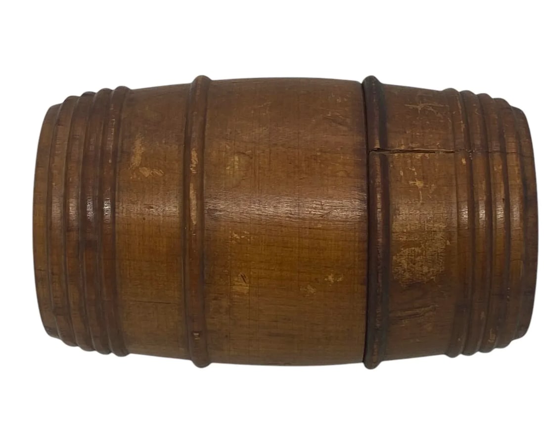 Antique Treen 19th Century English Victorian Cherry Wood Barrel String Holder - 6