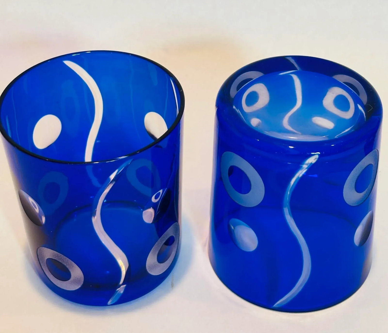 Bohemian Czech Crystal Cobalt Blue Tumblers by Ajka Hungary Set of 5 - 10