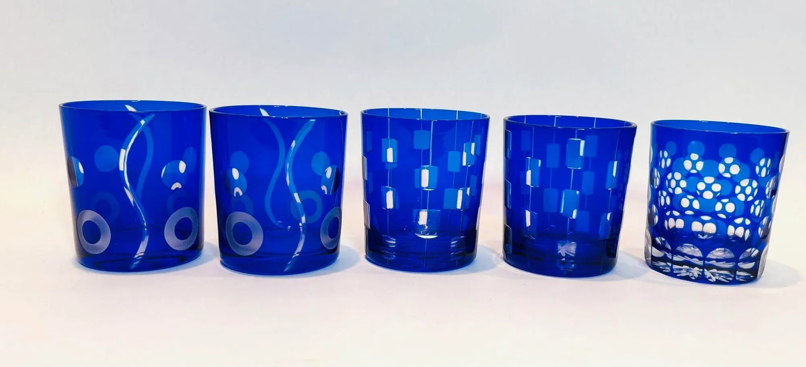 Bohemian Czech Crystal Cobalt Blue Tumblers by Ajka Hungary Set of 5 - 2