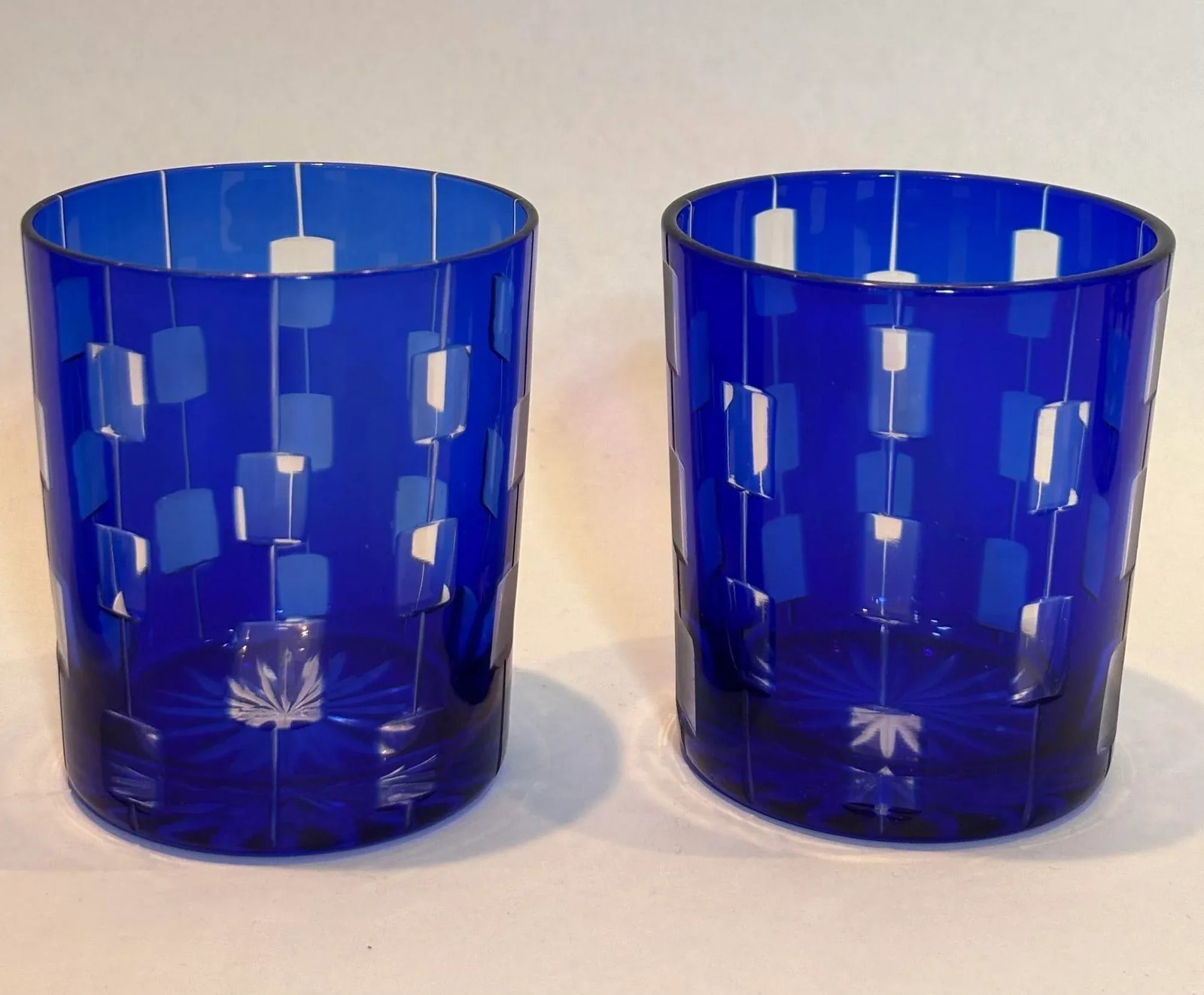 Bohemian Czech Crystal Cobalt Blue Tumblers by Ajka Hungary Set of 5 - 5