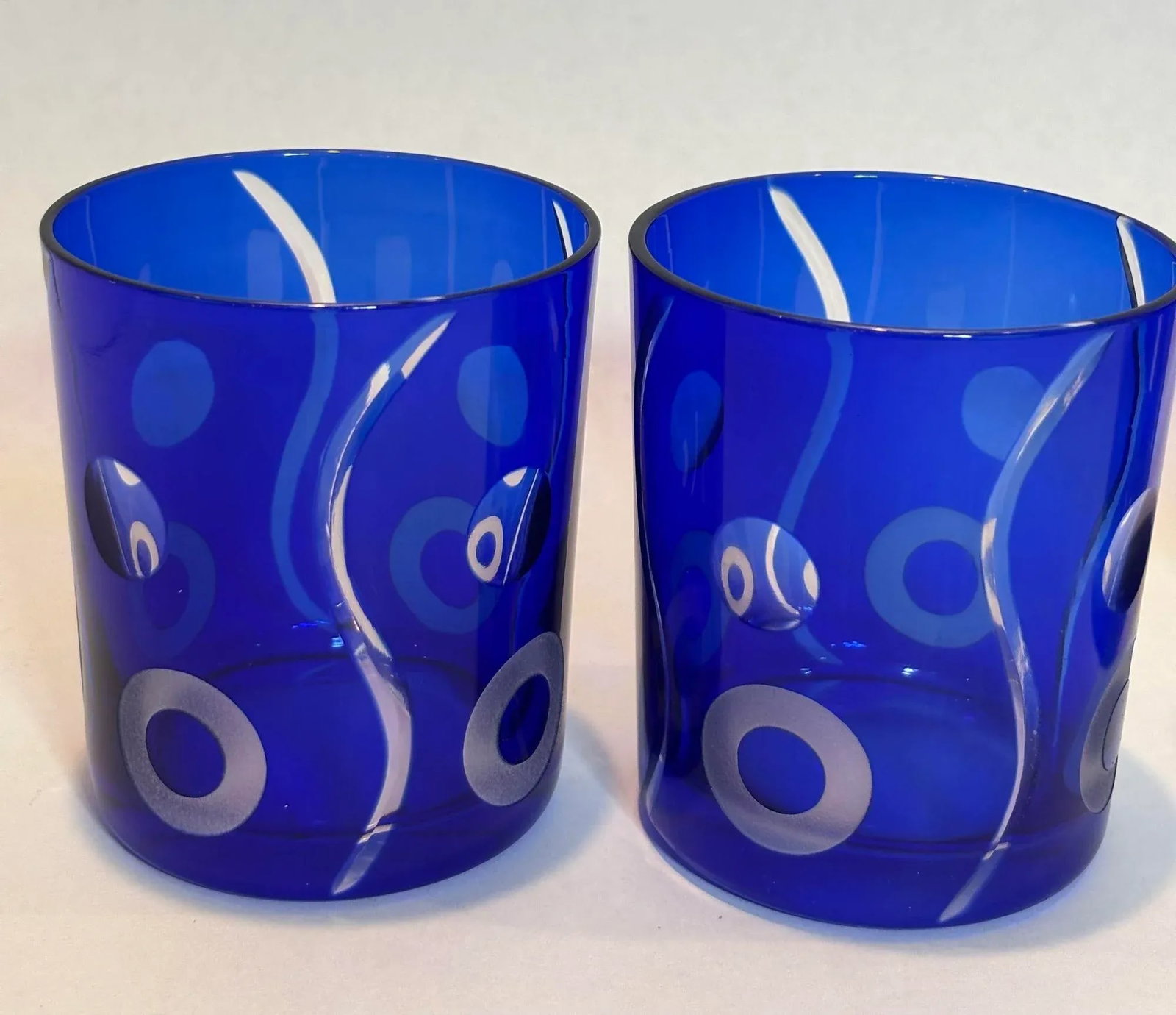 Bohemian Czech Crystal Cobalt Blue Tumblers by Ajka Hungary Set of 5 - 6