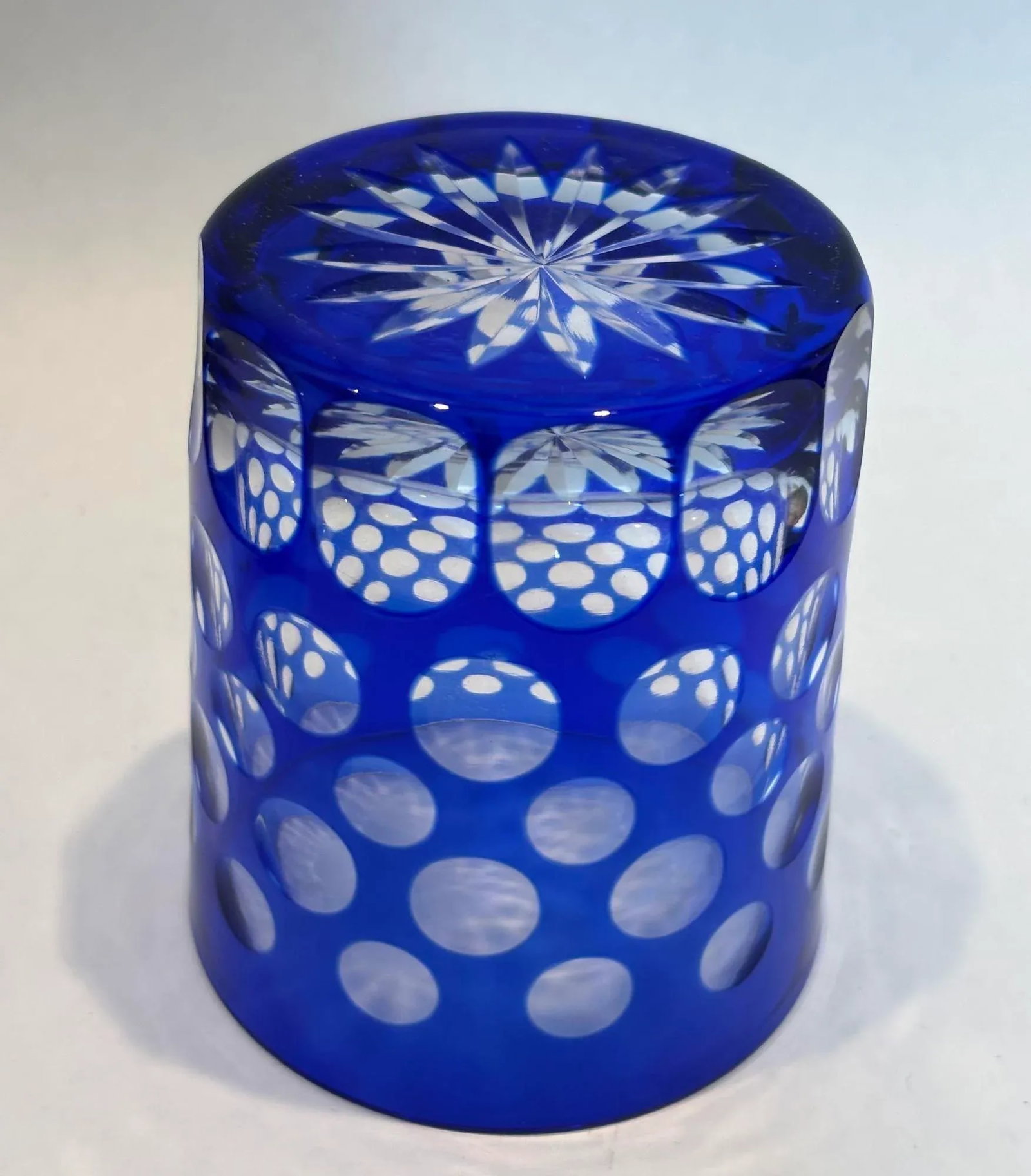 Bohemian Czech Crystal Cobalt Blue Tumblers by Ajka Hungary Set of 5 - 7