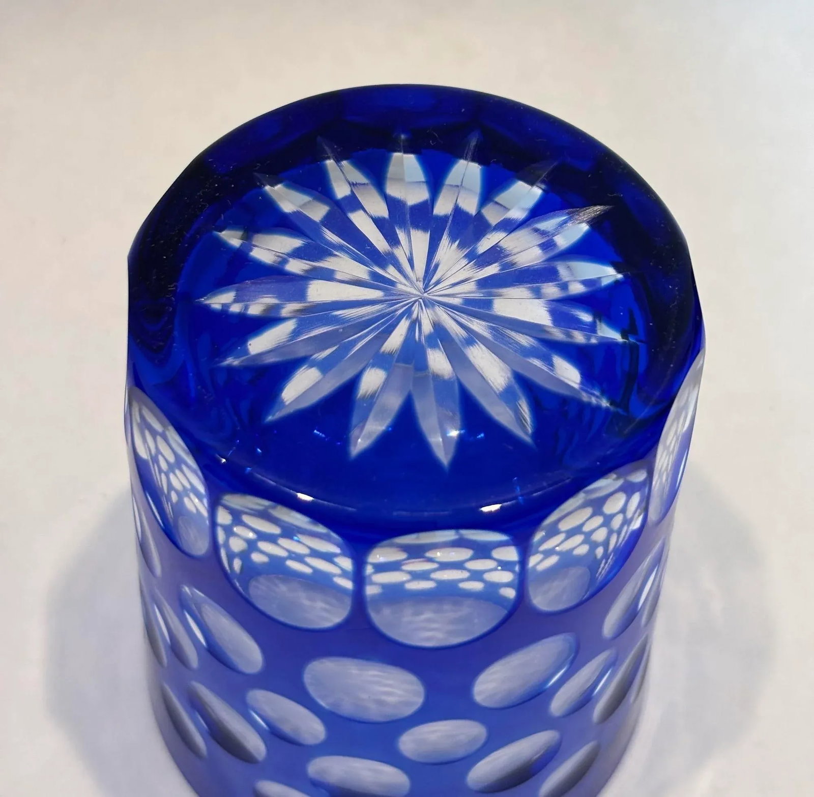 Bohemian Czech Crystal Cobalt Blue Tumblers by Ajka Hungary Set of 5 - 8