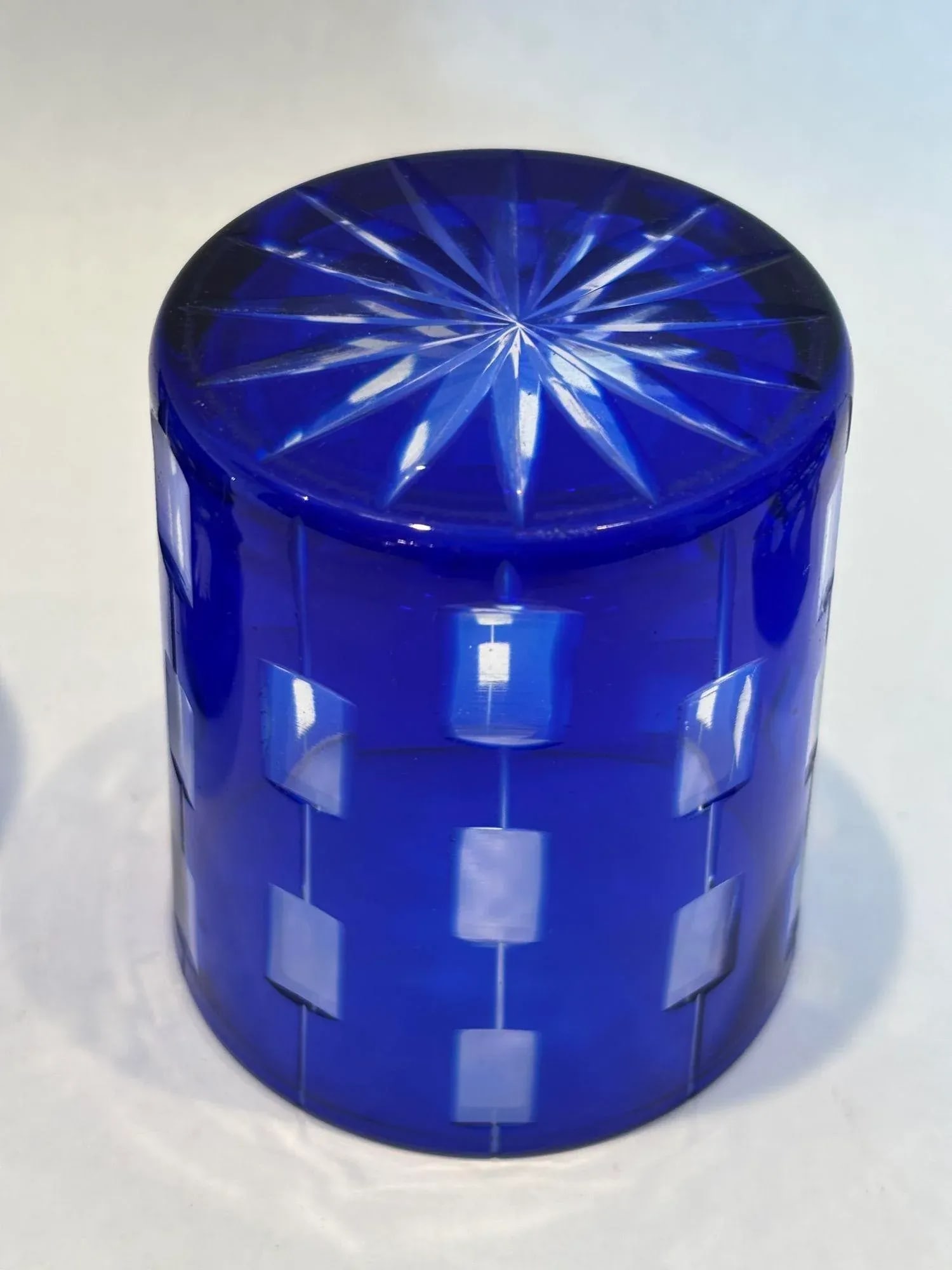 Bohemian Czech Crystal Cobalt Blue Tumblers by Ajka Hungary Set of 5 - 9