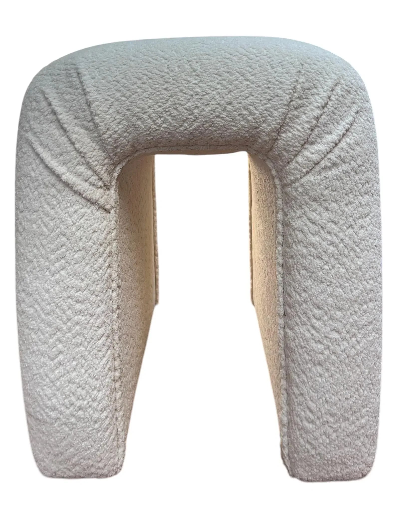 Vintage Vanity Stool or Ottoman, Newly Re-Upholstered in Ivory Chenille - 10